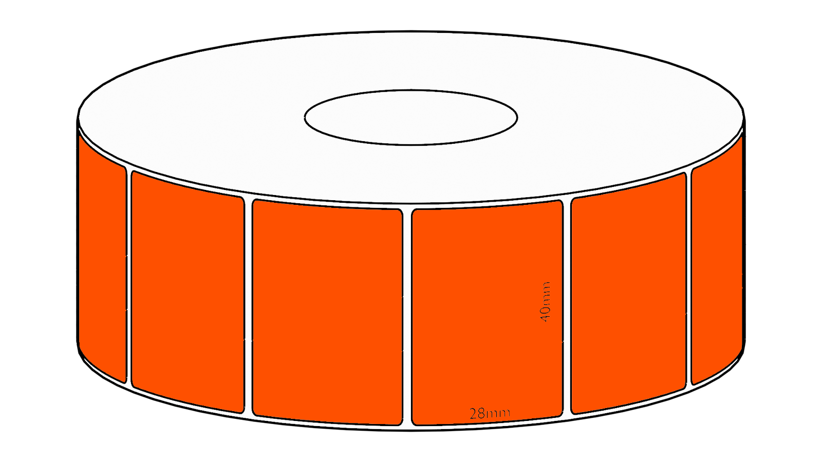 40x28mm Orange Direct Thermal Permanent Label, 1600 per roll, 38mm core