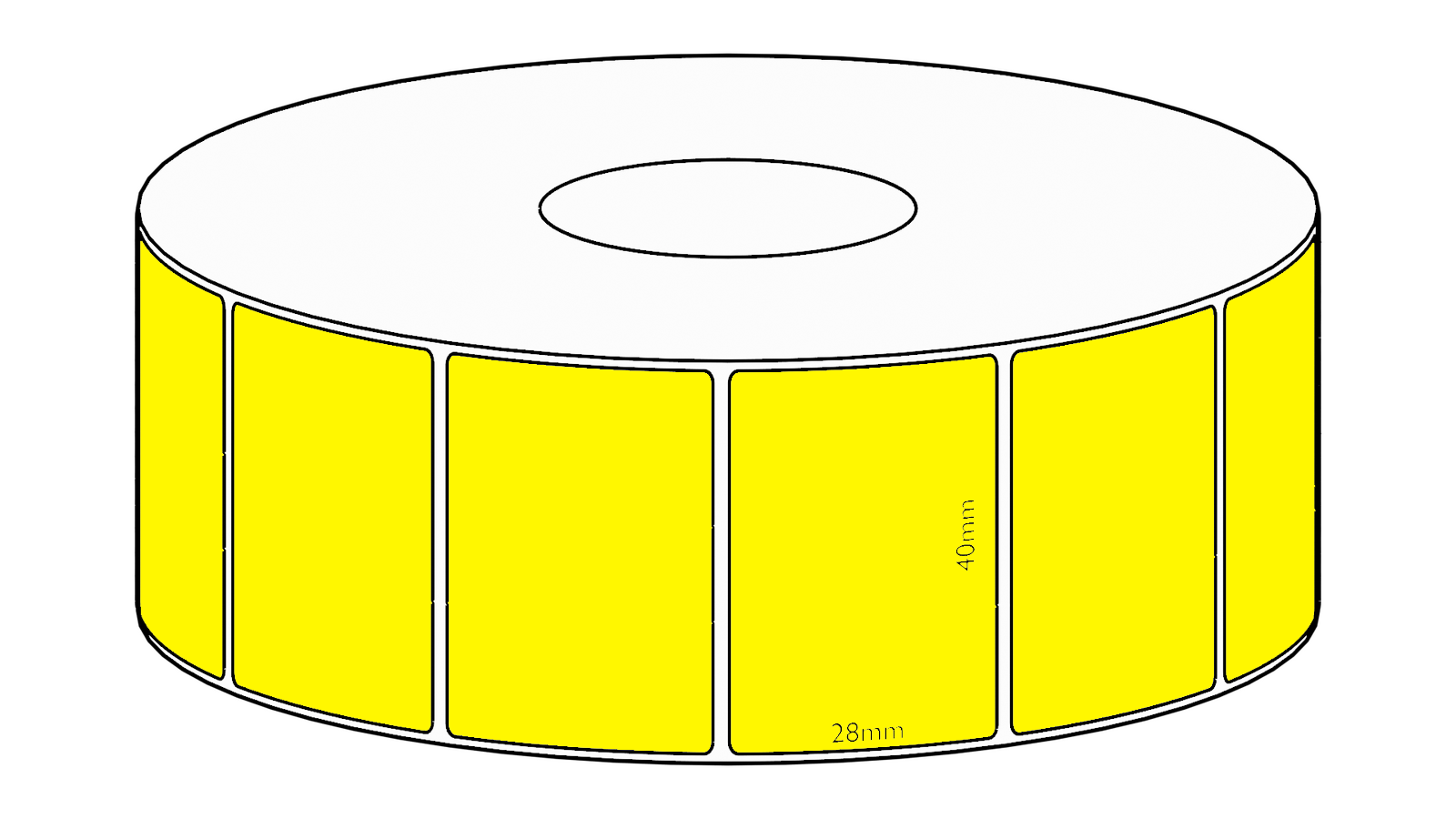 40x28mm Yellow Direct Thermal Permanent Label, 1600 per roll, 38mm core