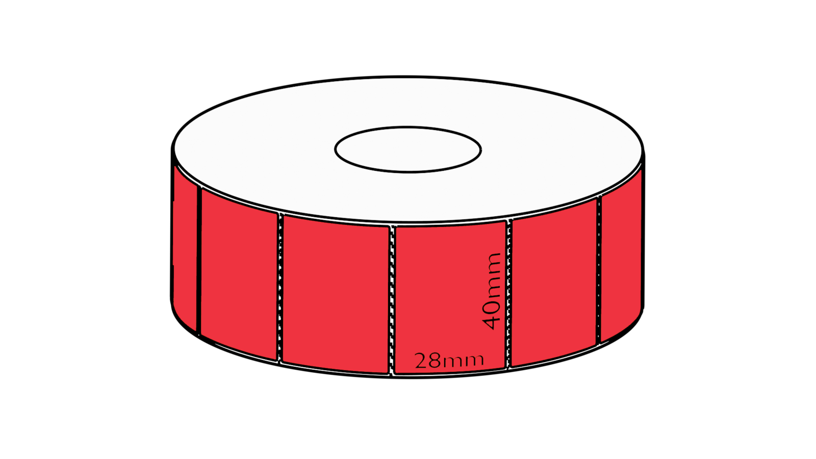 40x28mm Red Direct Thermal Permanent Label, 2000 per roll, 38mm core, Perforated