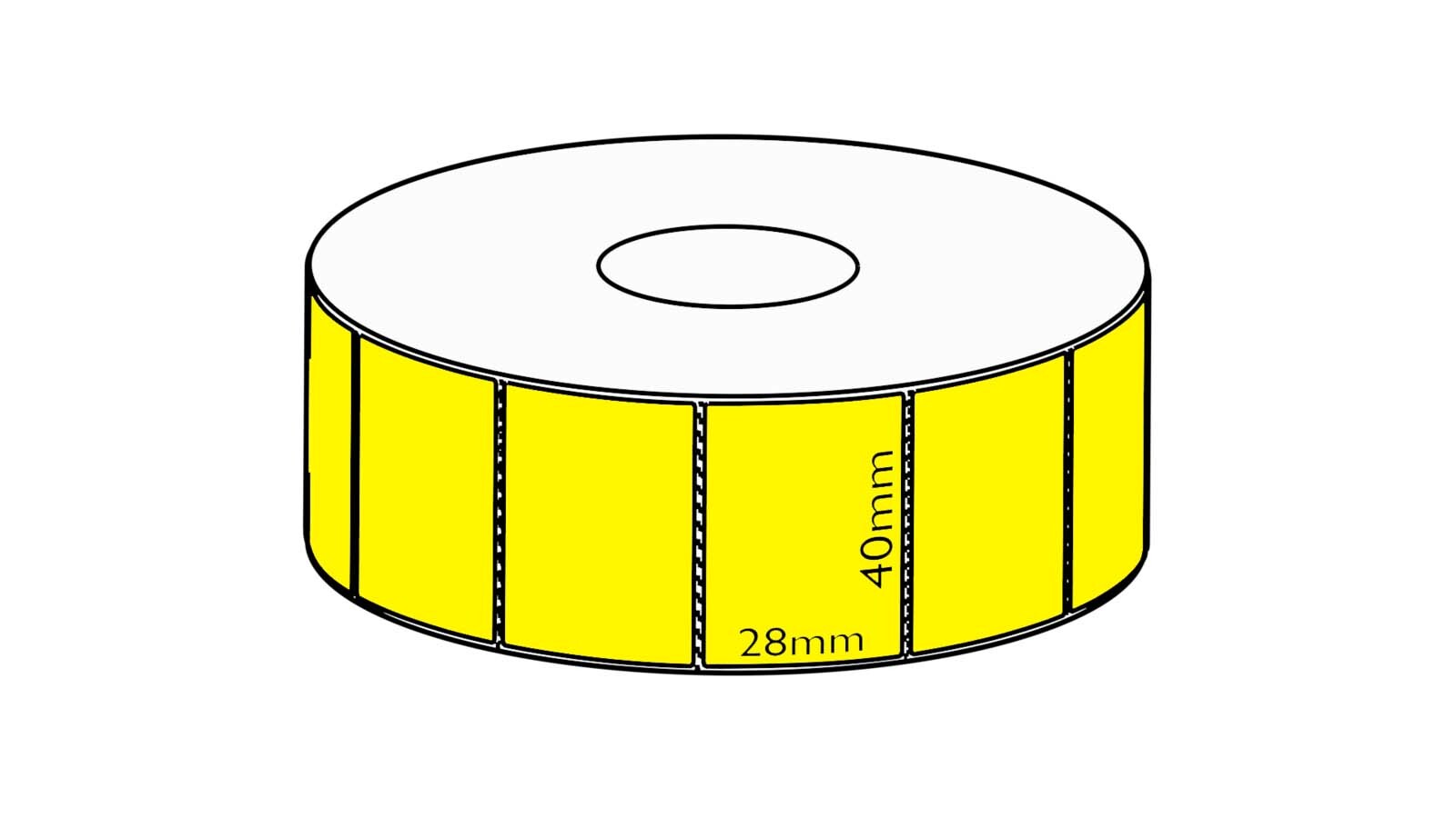 40x28mm Yellow Direct Thermal Permanent Label, 2000 per roll, 38mm core, Perforated