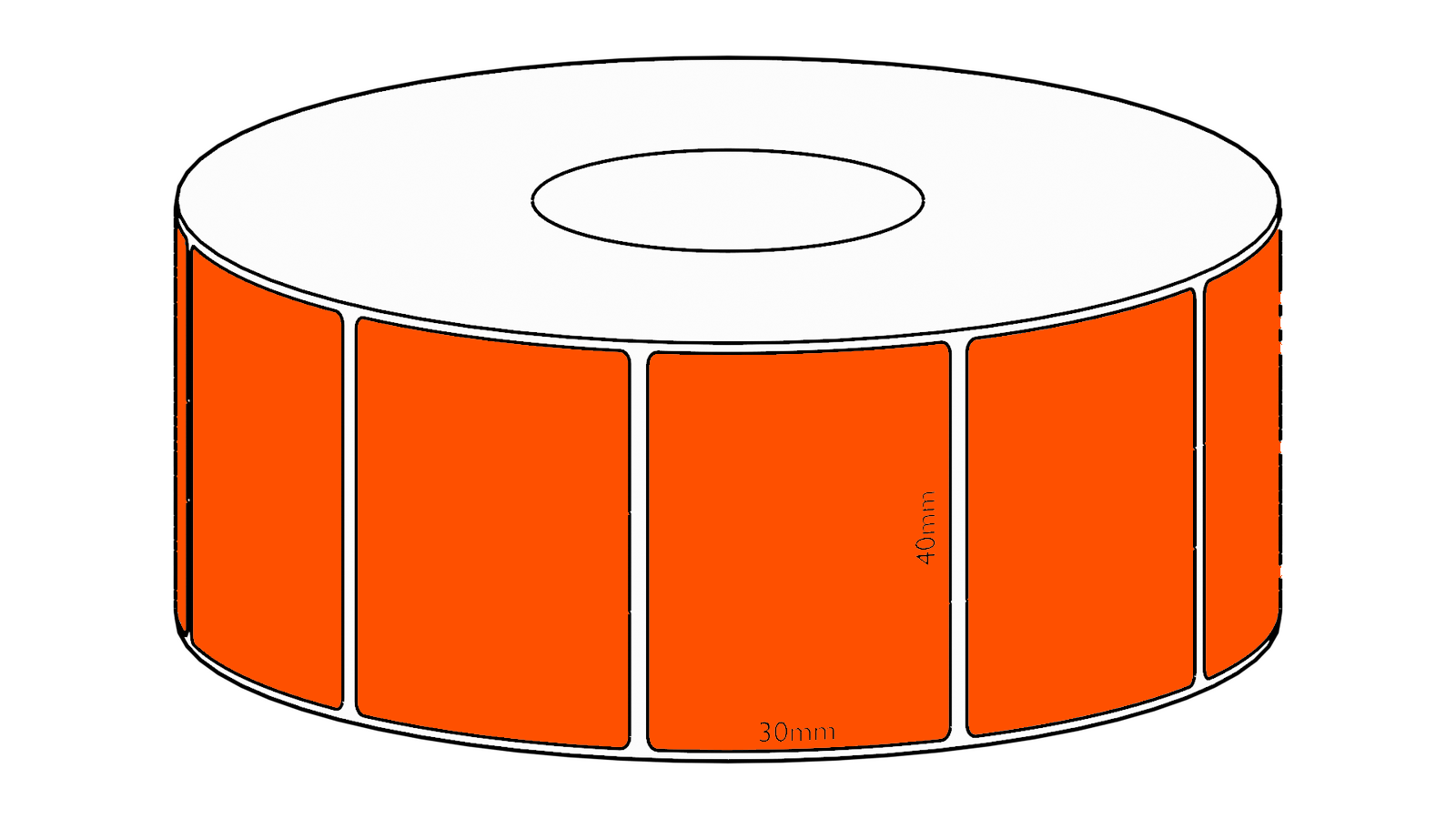40x30mm Orange Direct Thermal Permanent Label, 1500 per roll, 38mm core