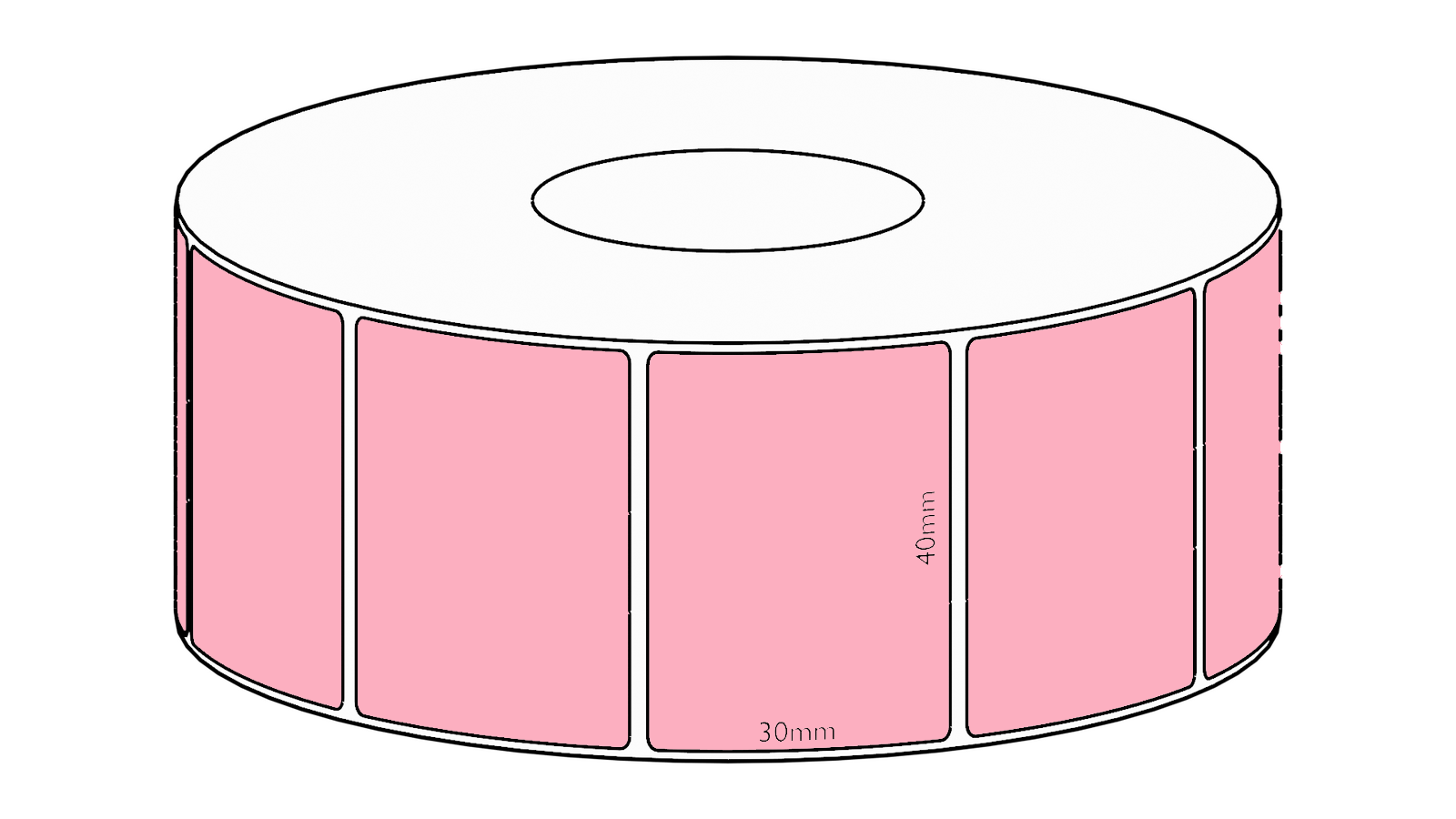 40x30mm Pink Direct Thermal Permanent Label, 1500 per roll, 38mm core