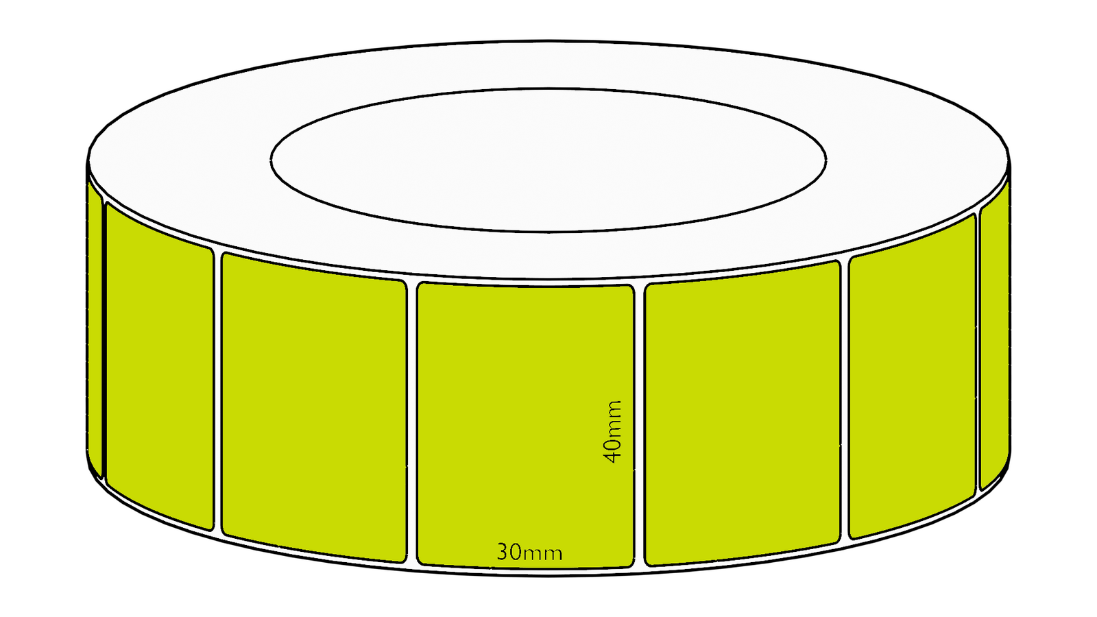 40x30mm Green Direct Thermal Permanent Label, 4550 per roll, 76mm core