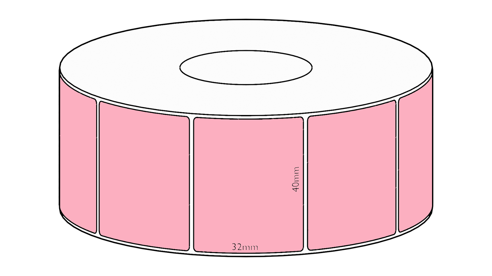 40x32mm Pink Direct Thermal Permanent Label, 1450 per roll, 38mm core
