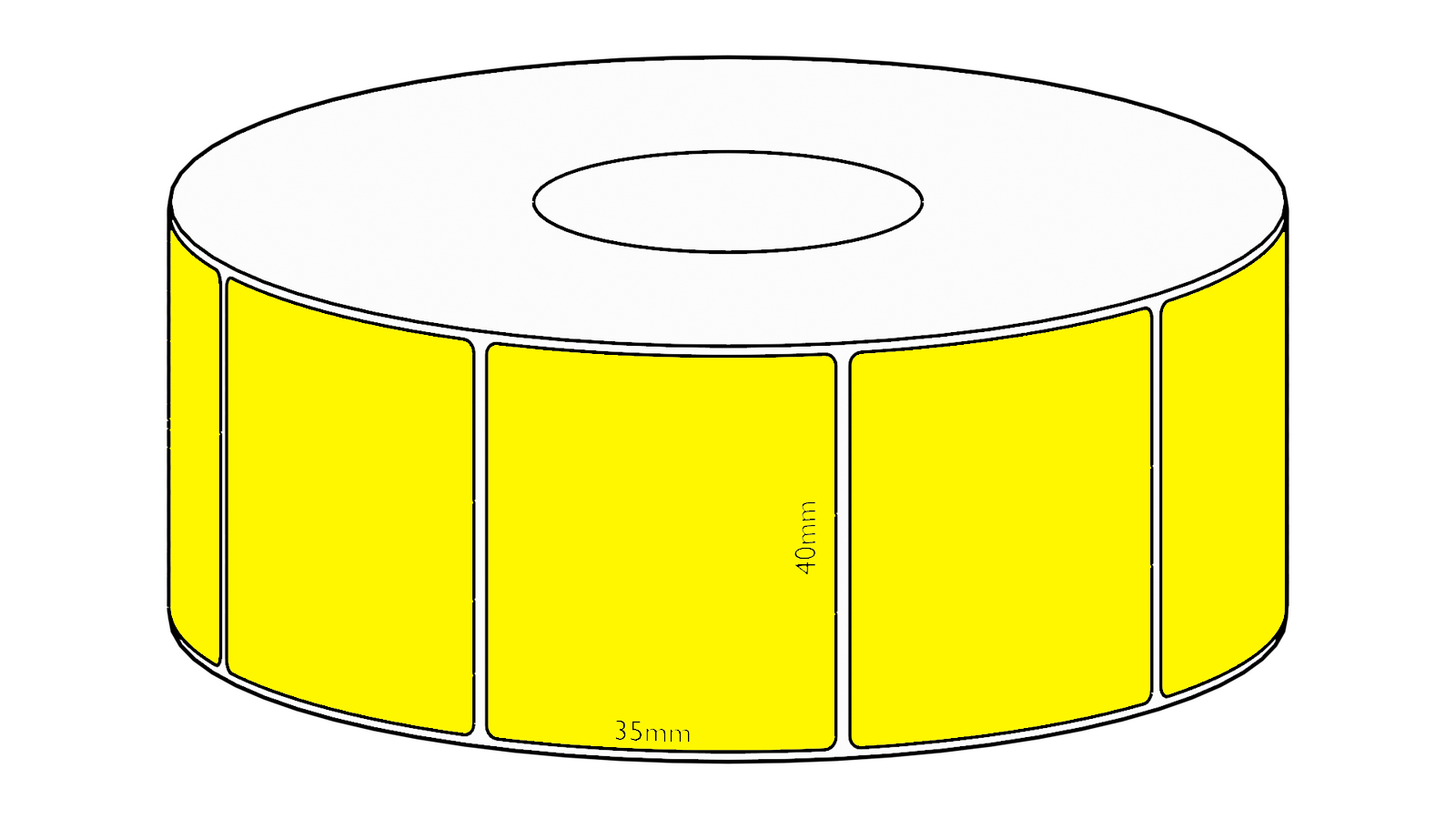 40x35mm Yellow Direct Thermal Permanent Label, 1300 per roll, 38mm core
