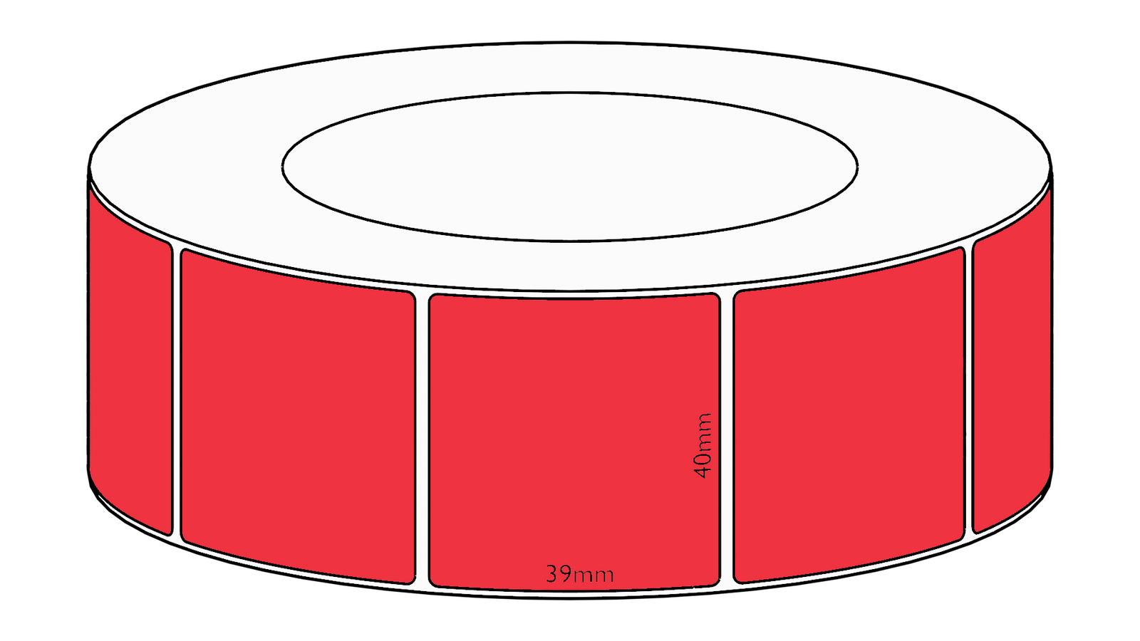 40x39mm Red Direct Thermal Permanent Label, 3550 per roll, 76mm core