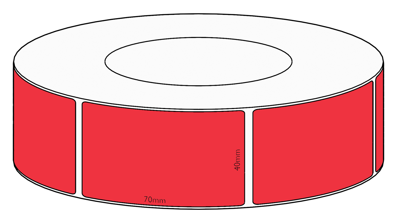 40x70mm Red Direct Thermal Permanent Label, 2050 per roll, 76mm core