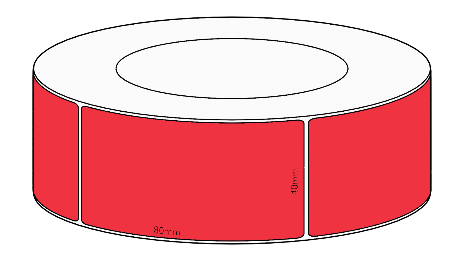 40x80mm Red Direct Thermal Permanent Label, 1800 per roll, 76mm core