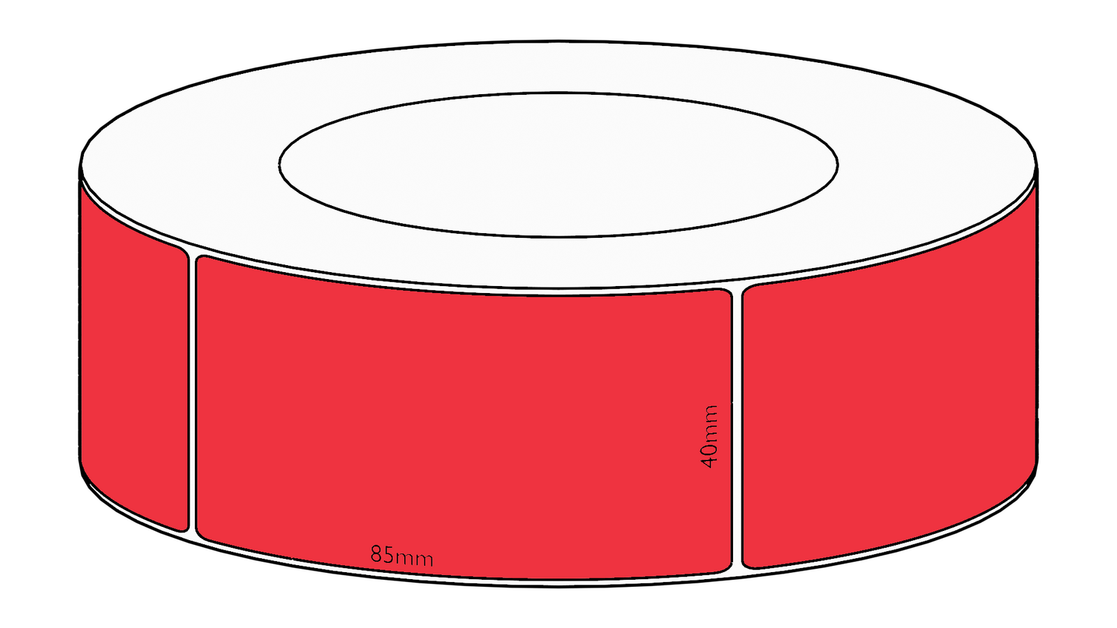 40x85mm Red Direct Thermal Permanent Label, 1700 per roll, 76mm core