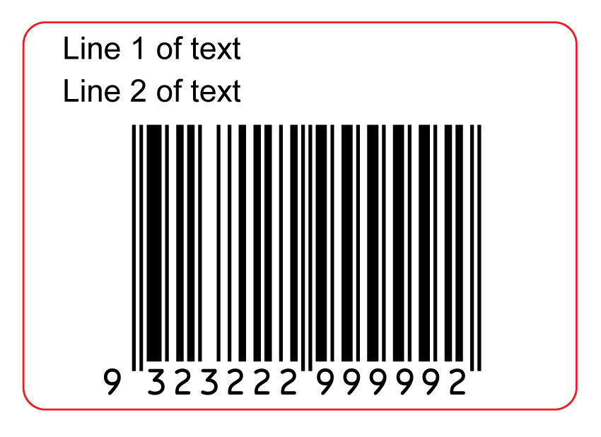 45x35mm EAN13 GS1 Permanent Product Barcode Label with 2 Line Text