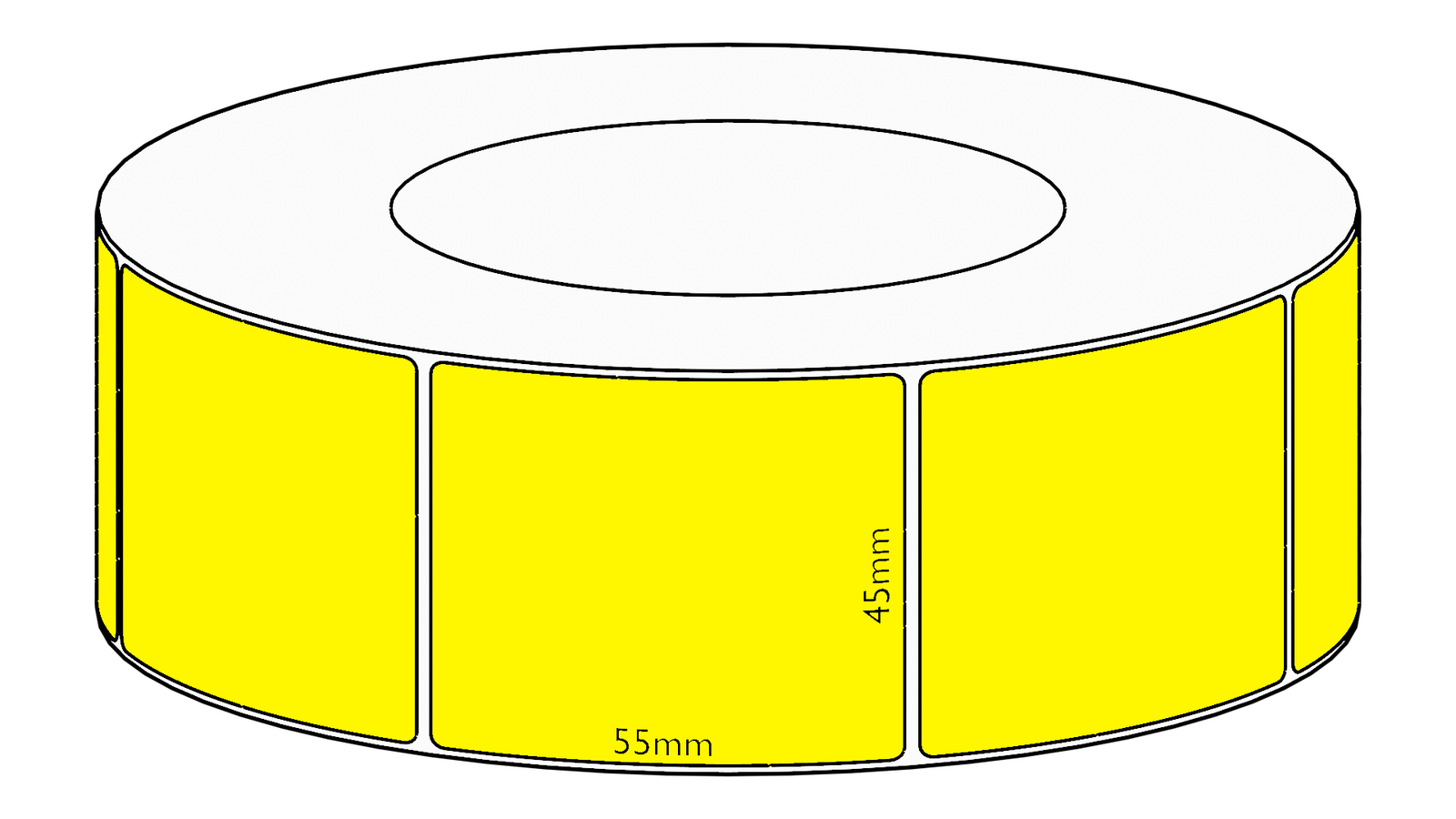 45x55mm Yellow Direct Thermal Permanent Label, 2600 per roll, 76mm core