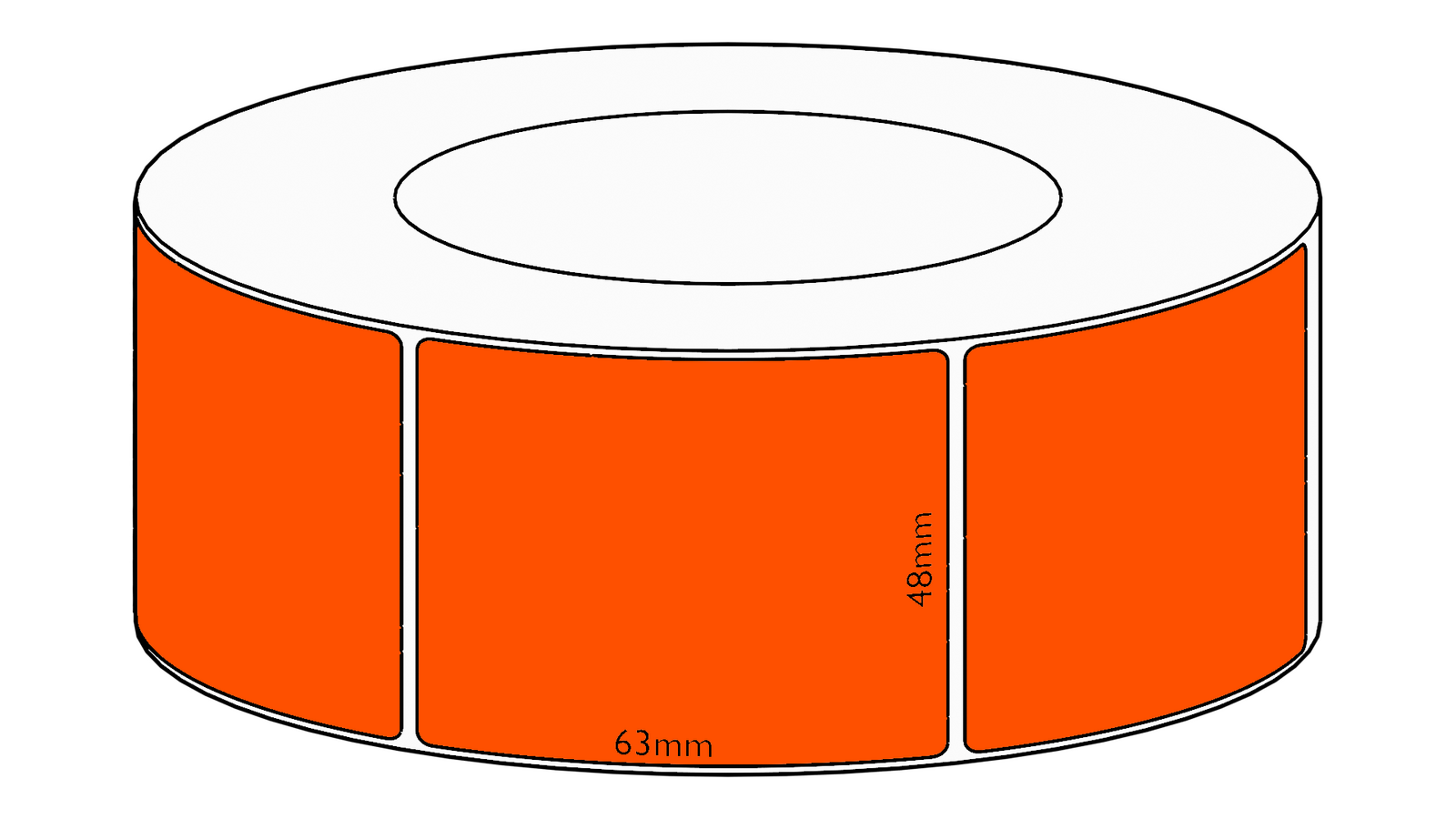 48x63mm Orange Direct Thermal Permanent Label, 2250 per roll, 76mm core