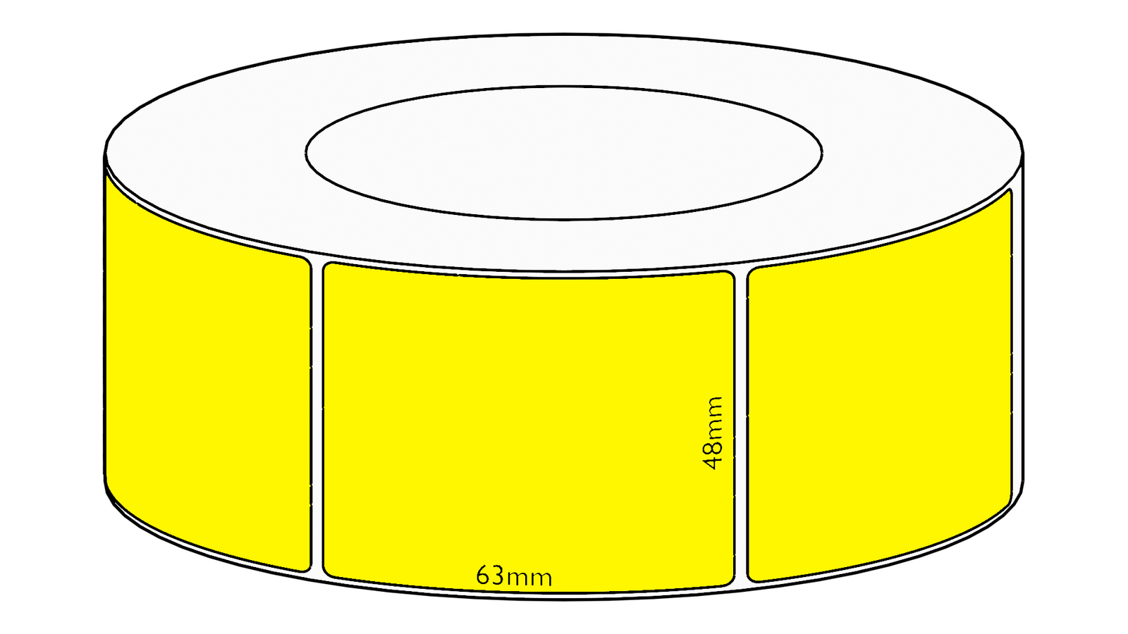 48x63mm Yellow Direct Thermal Permanent Label, 2250 per roll, 76mm core