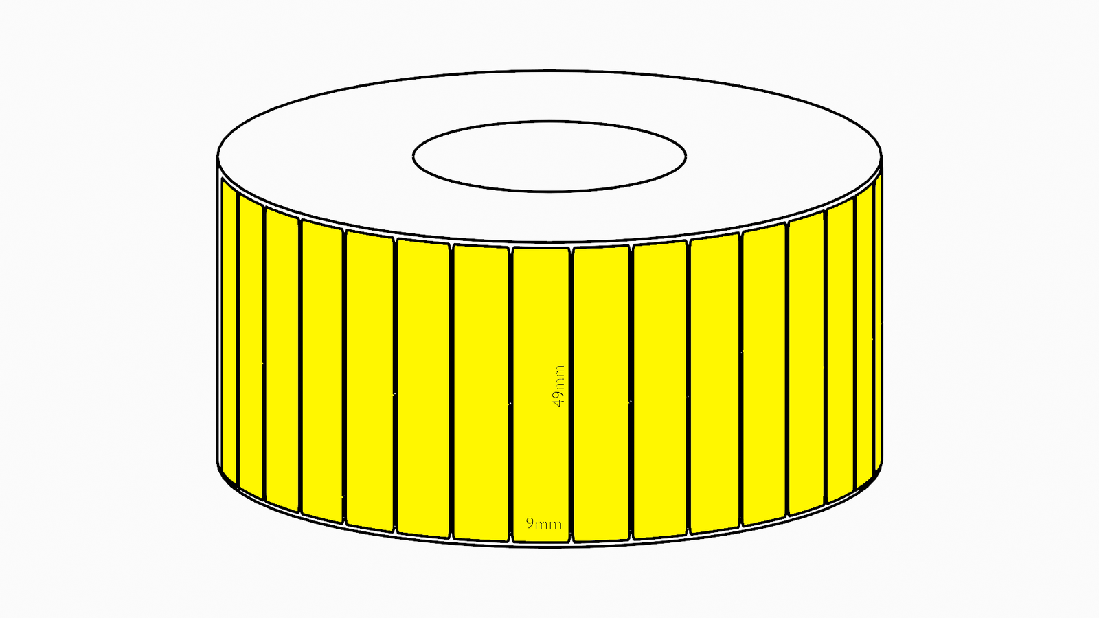 49x9mm Yellow Direct Thermal Permanent Label, 12500 per roll, 76mm core