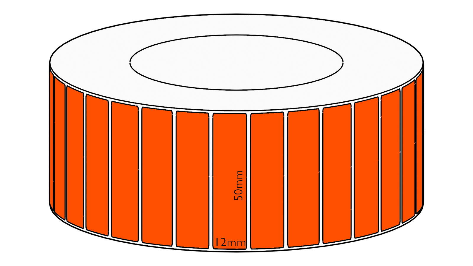 50x12mm Orange Direct Thermal Permanent Label, 10000 per roll, 76mm core