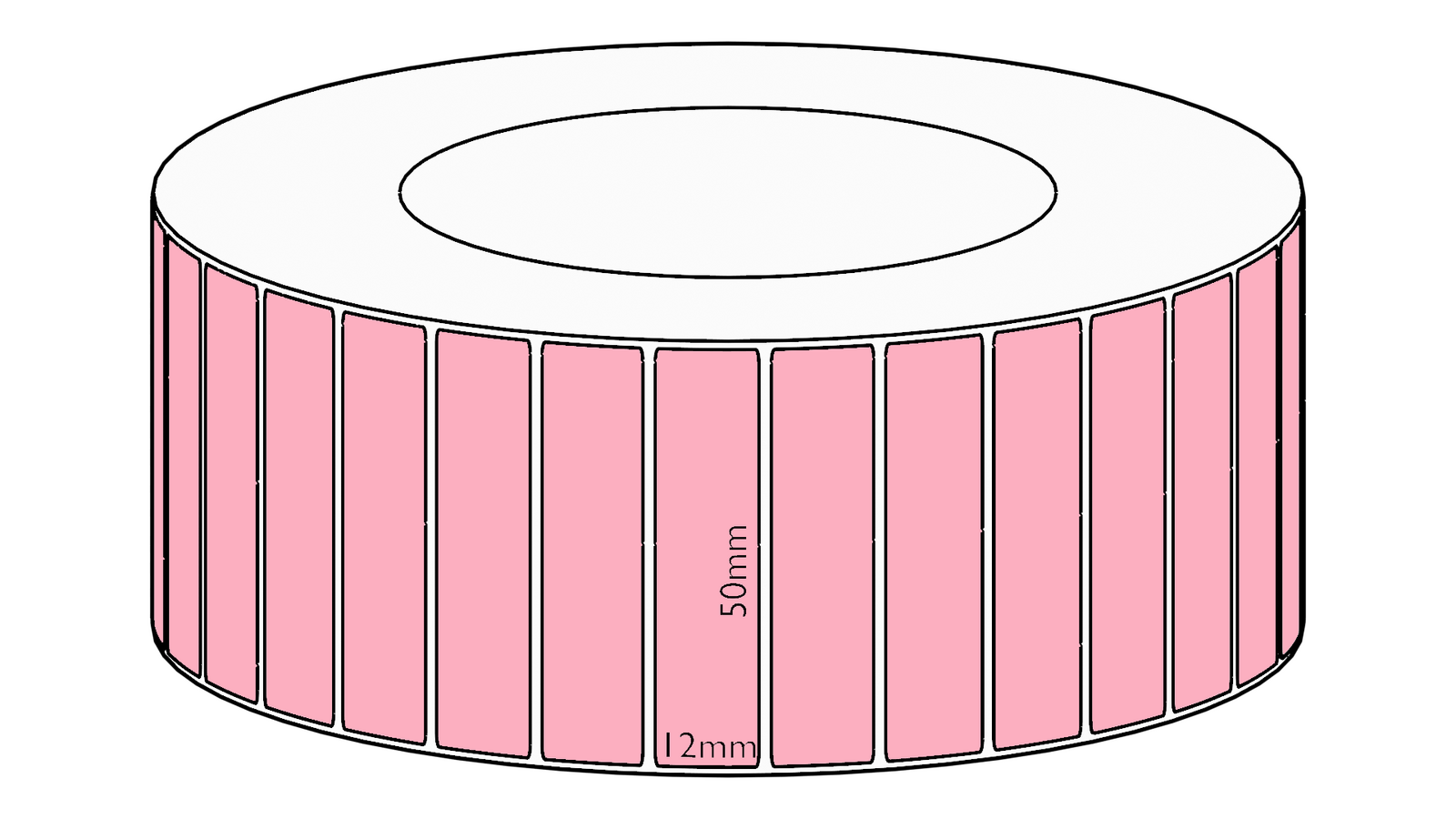 50x12mm Pink Direct Thermal Permanent Label, 10000 per roll, 76mm core