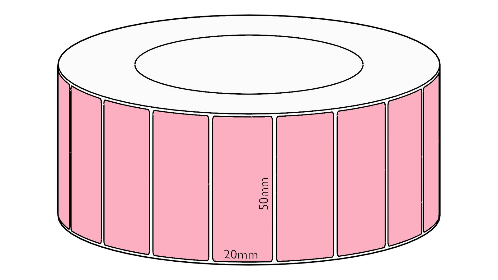 50x20mm Pink Direct Thermal Permanent Label, 6500 per roll, 76mm core