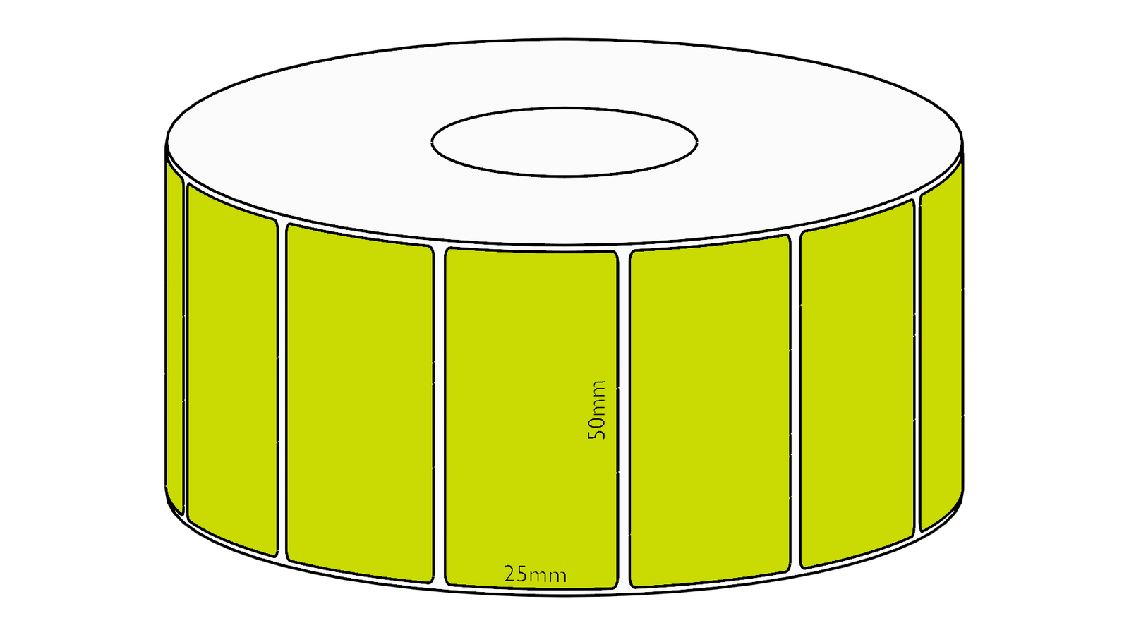 50x25mm Green Direct Thermal Permanent Label, 1800 per roll, 38mm core