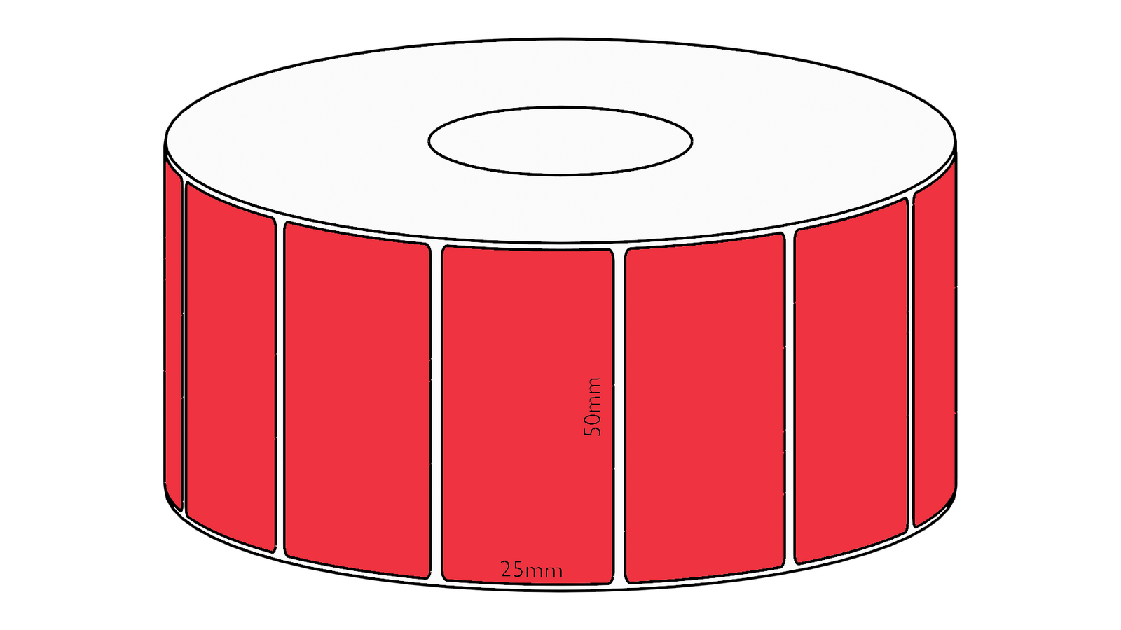 50x25mm Red Direct Thermal Permanent Label, 1800 per roll, 38mm core