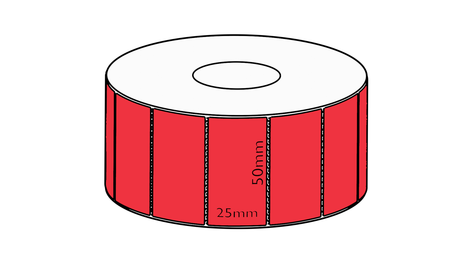 50x25mm Red Direct Thermal Permanent Label, 2000 per roll, 38mm core, Perforated