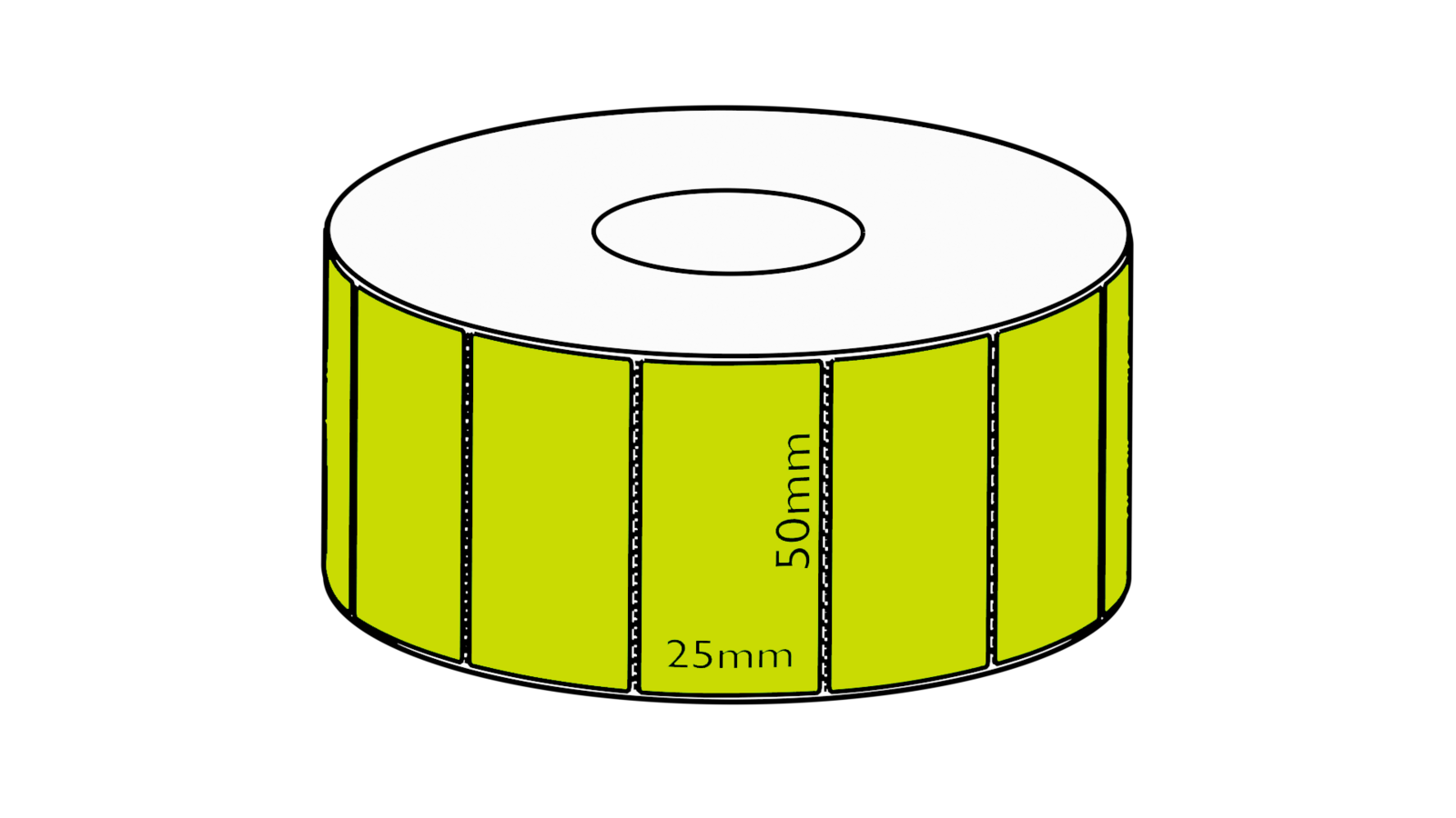 50x25mm Green Direct Thermal Permanent Label, 5000 per roll, 76mm core, Perforated