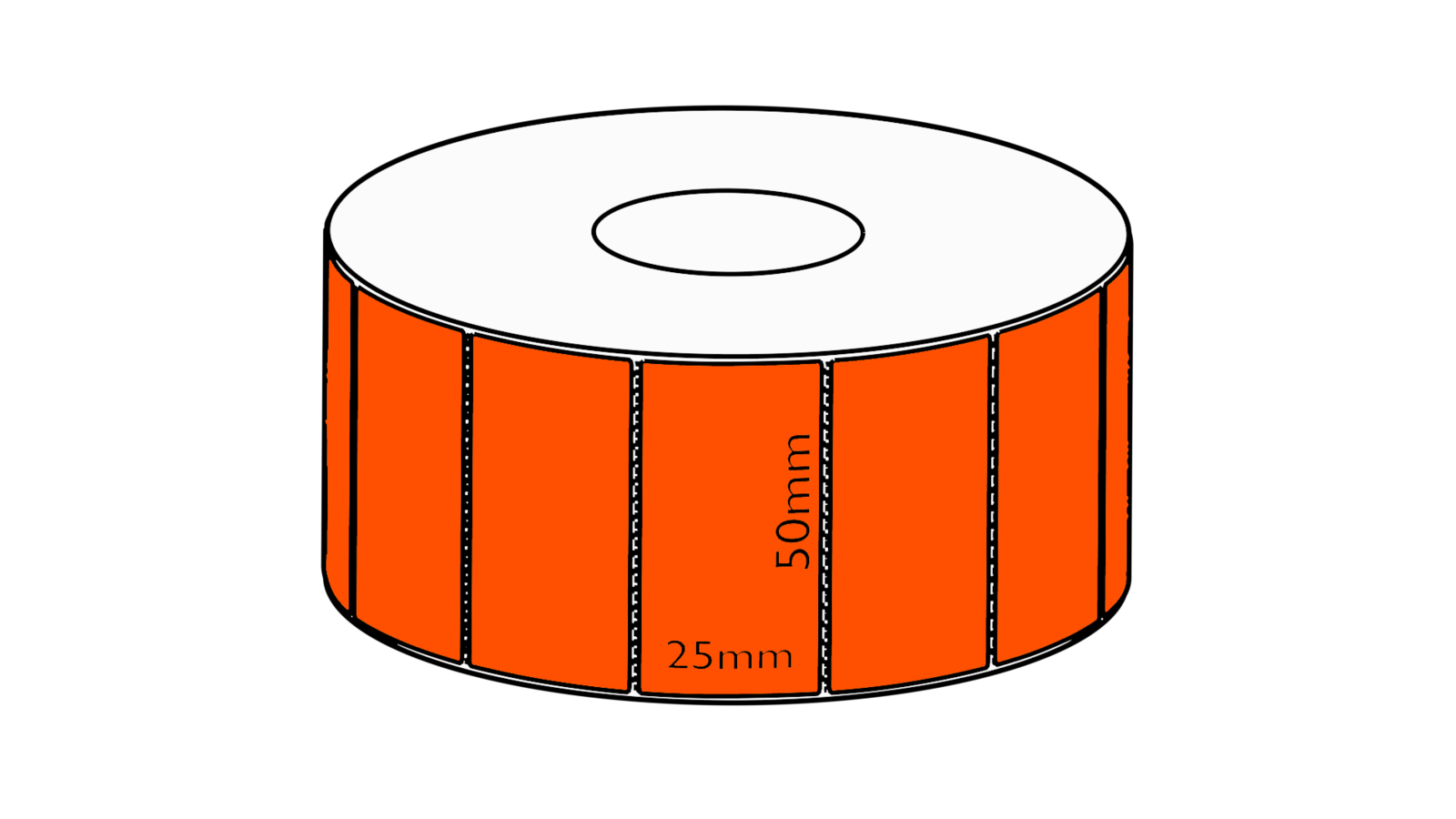 50x25mm Orange Direct Thermal Permanent Label, 5000 per roll, 76mm core, Perforated
