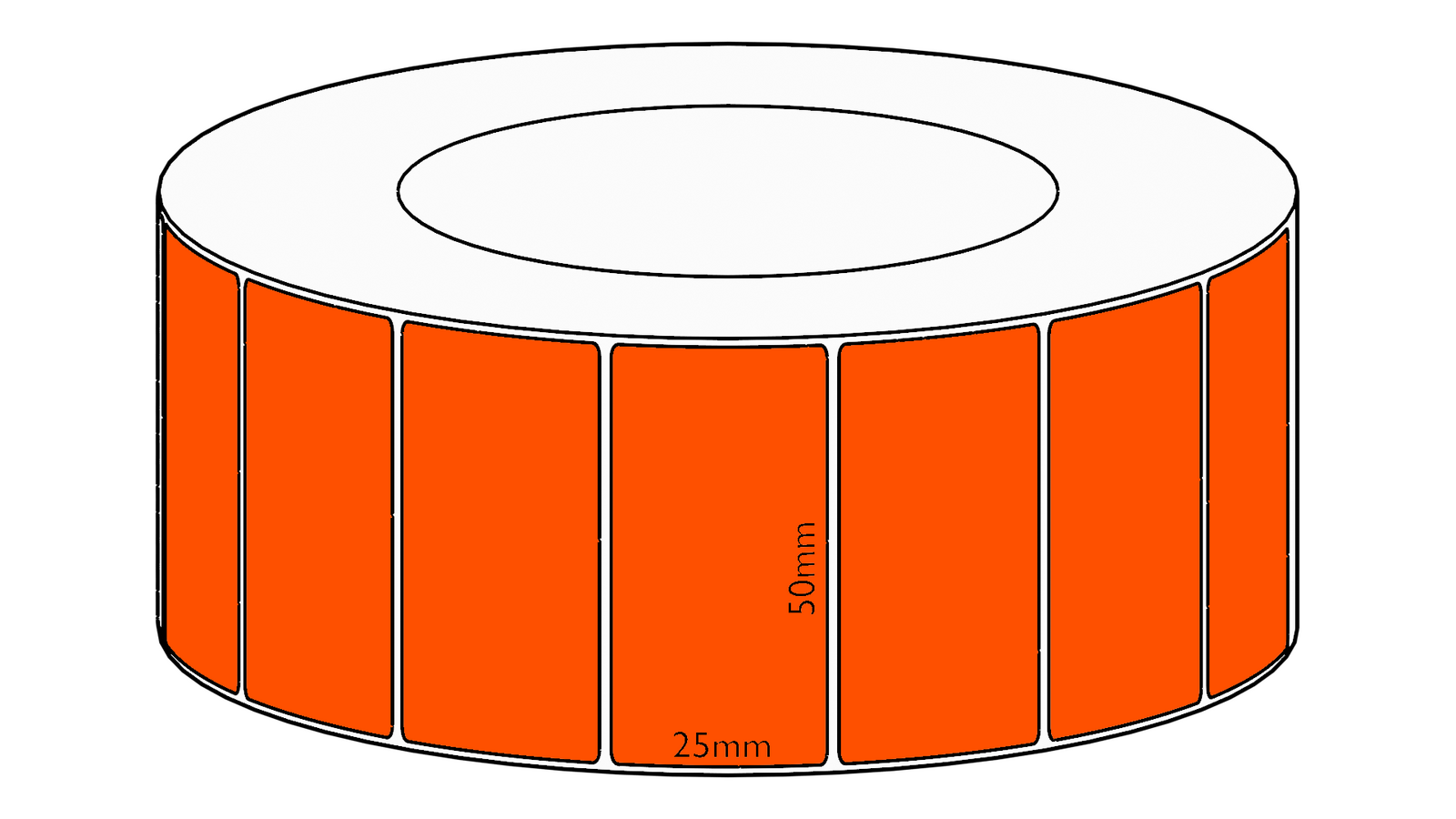 50x25mm Orange Direct Thermal Permanent Label, 5350 per roll, 76mm core