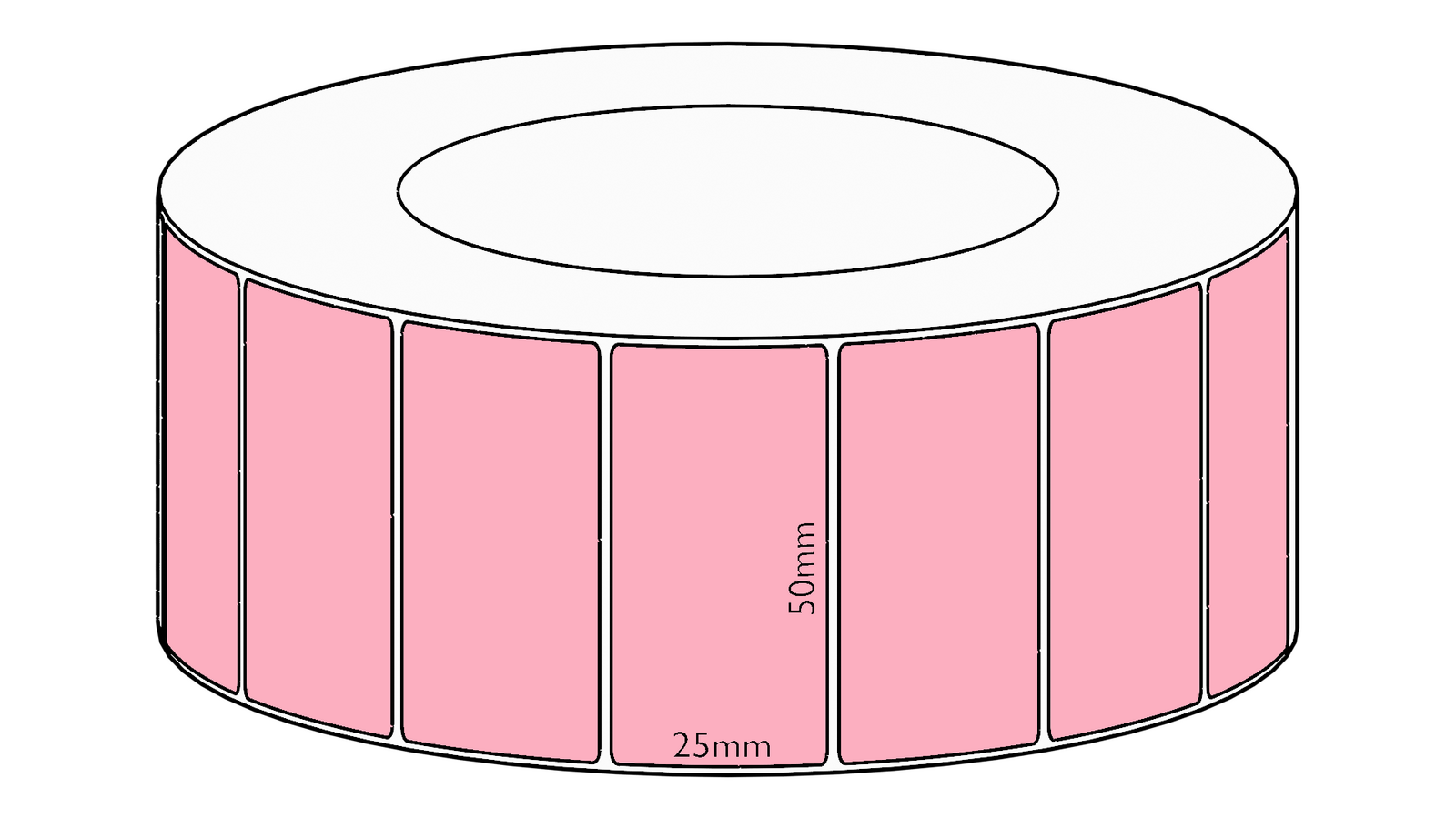 50x25mm Pink Direct Thermal Permanent Label, 5350 per roll, 76mm core