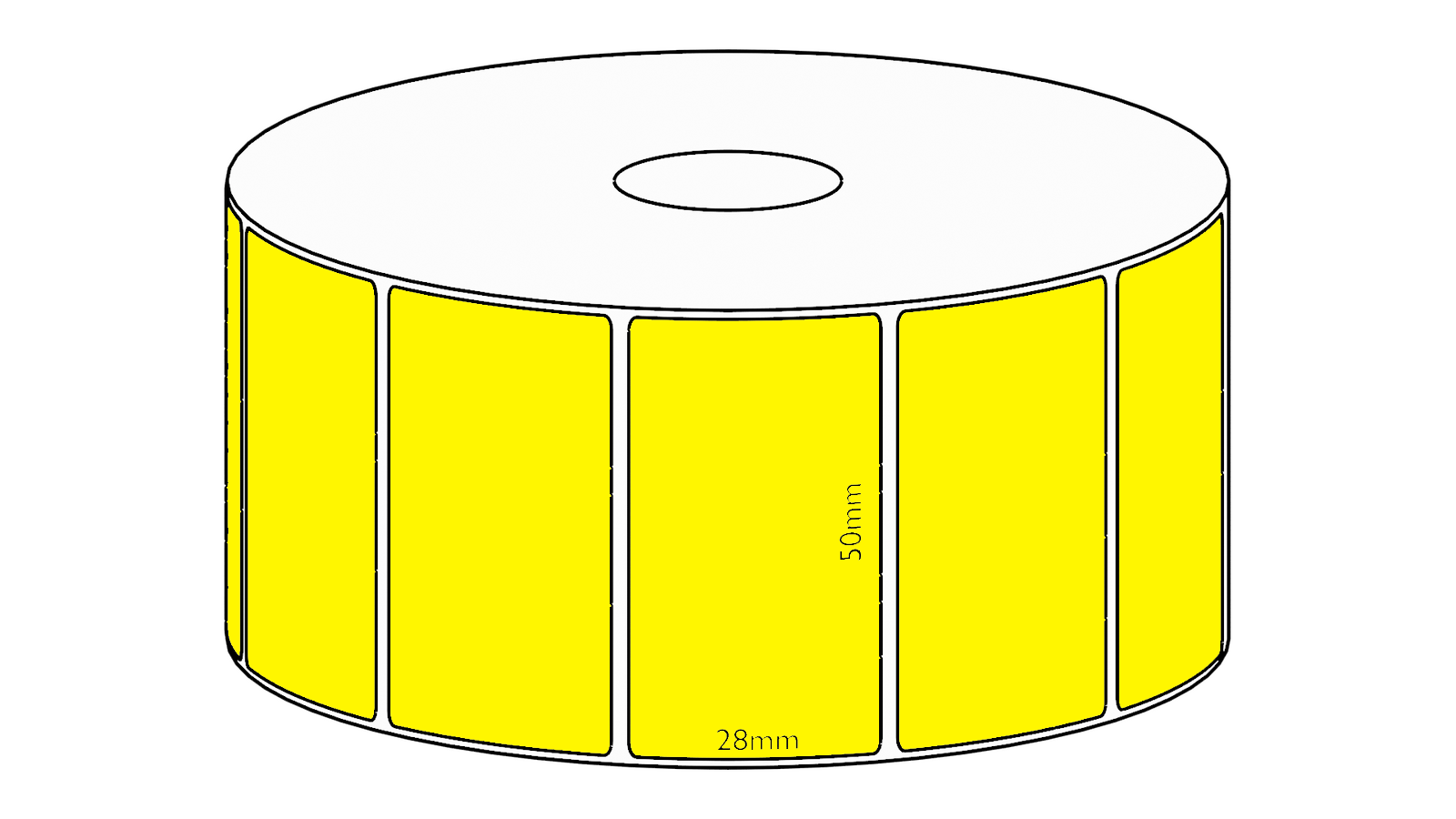 50x28mm Yellow Direct Thermal Permanent Label, 1600 per roll, 38mm core