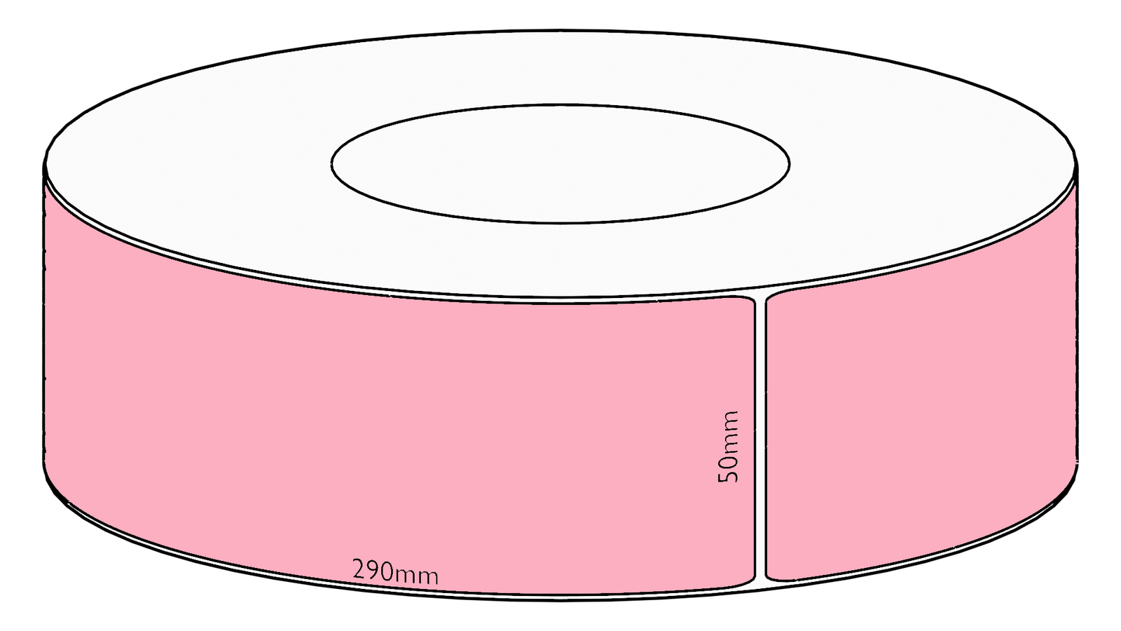 50x290mm Pink Direct Thermal Permanent Label, 500 per roll, 76mm core