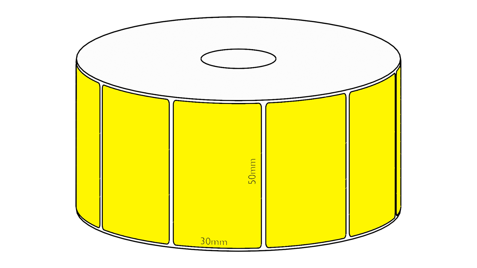 50x30mm Yellow Direct Thermal Permanent Label, 1500 per roll, 38mm core