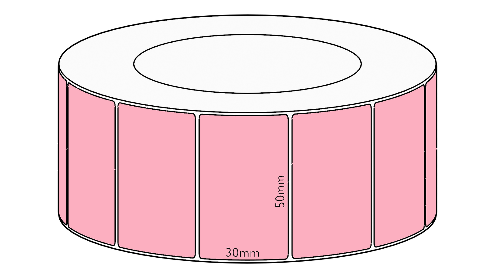 50x30mm Pink Direct Thermal Permanent Label, 4550 per roll, 76mm core