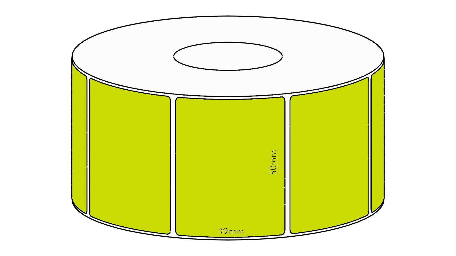 50x39mm Green Direct Thermal Permanent Label, 1200 per roll, 38mm core