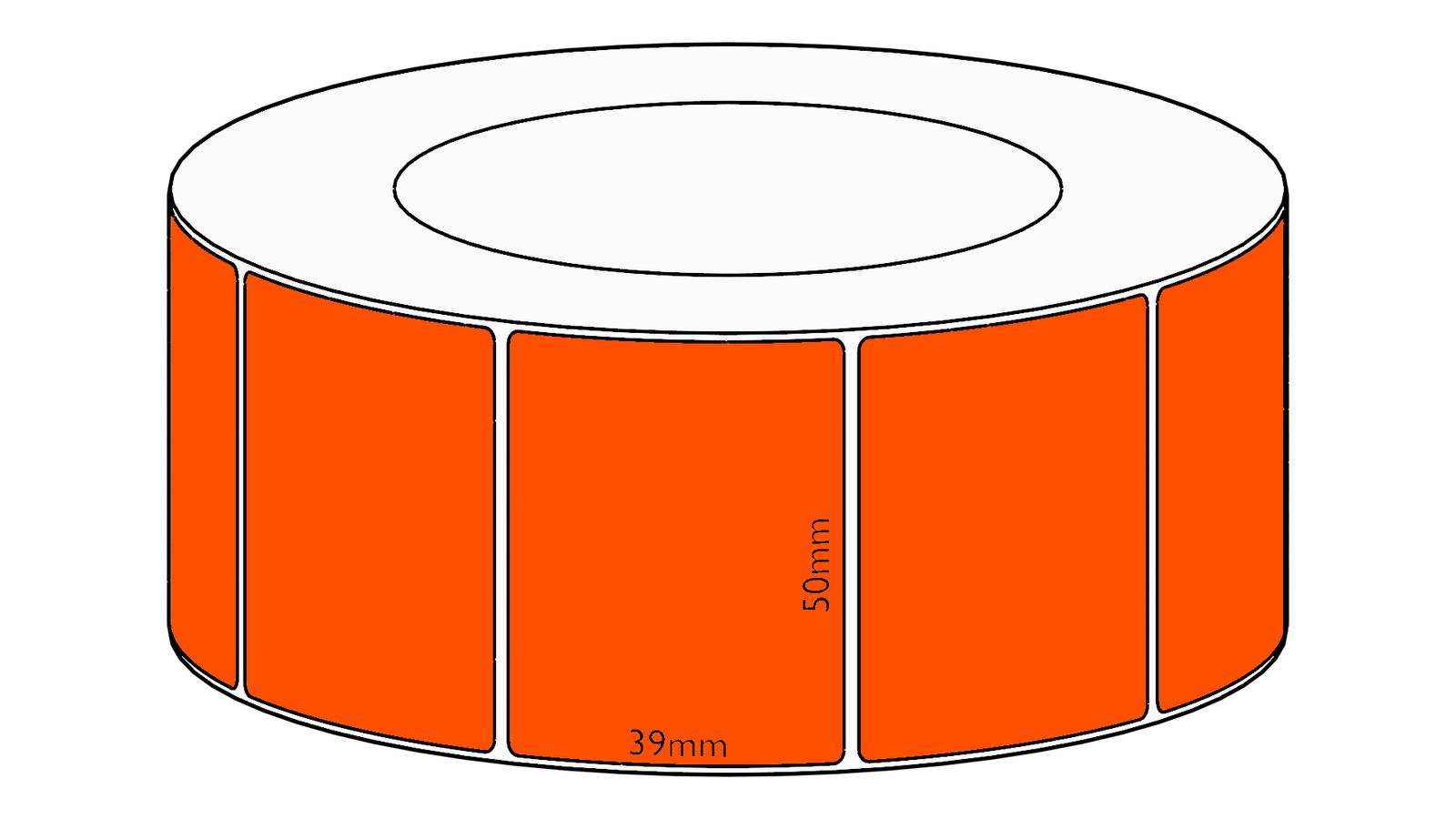 50x39mm Orange Direct Thermal Permanent Label, 3550 per roll, 76mm core