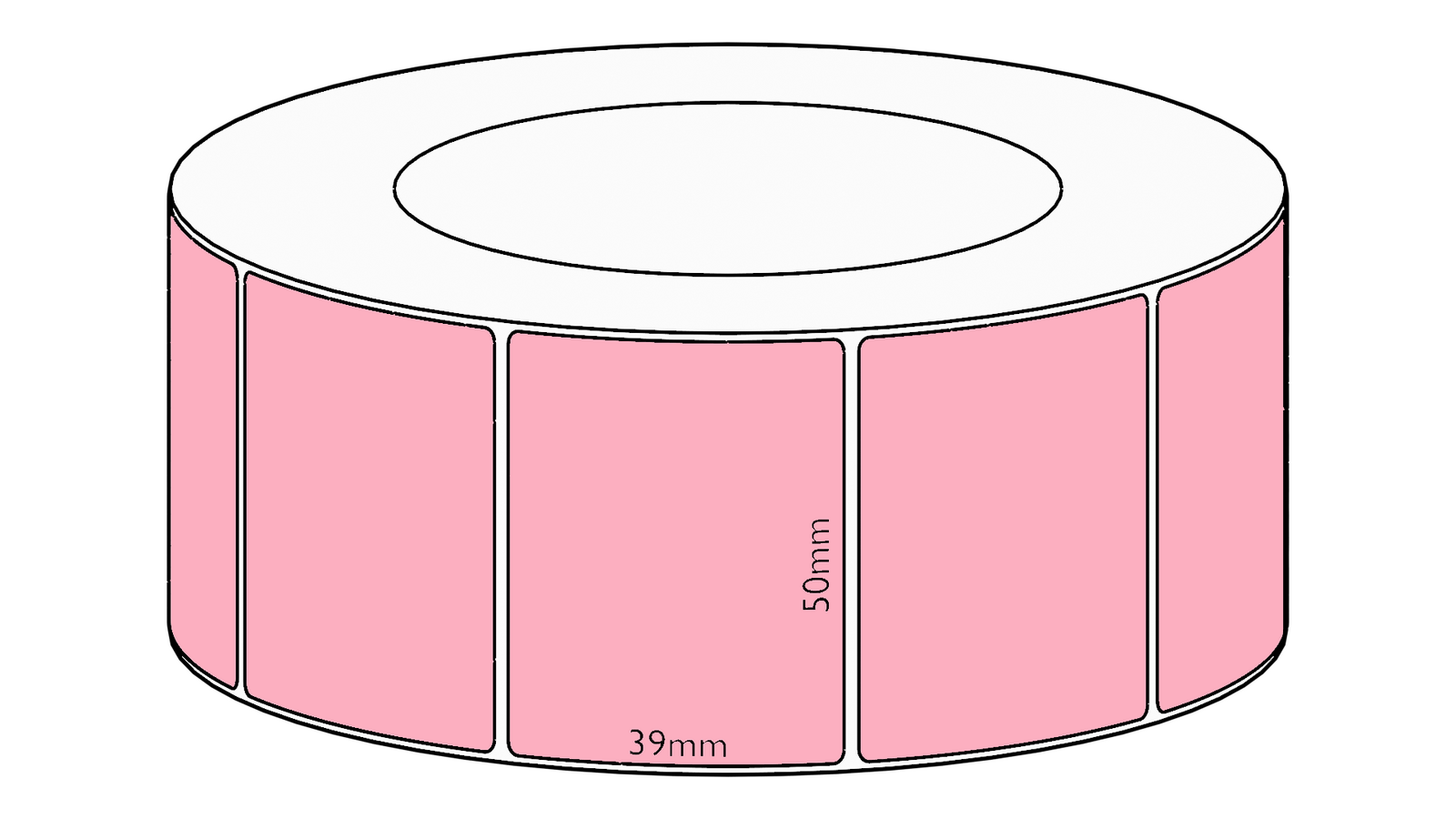 50x39mm Pink Direct Thermal Permanent Label, 3550 per roll, 76mm core