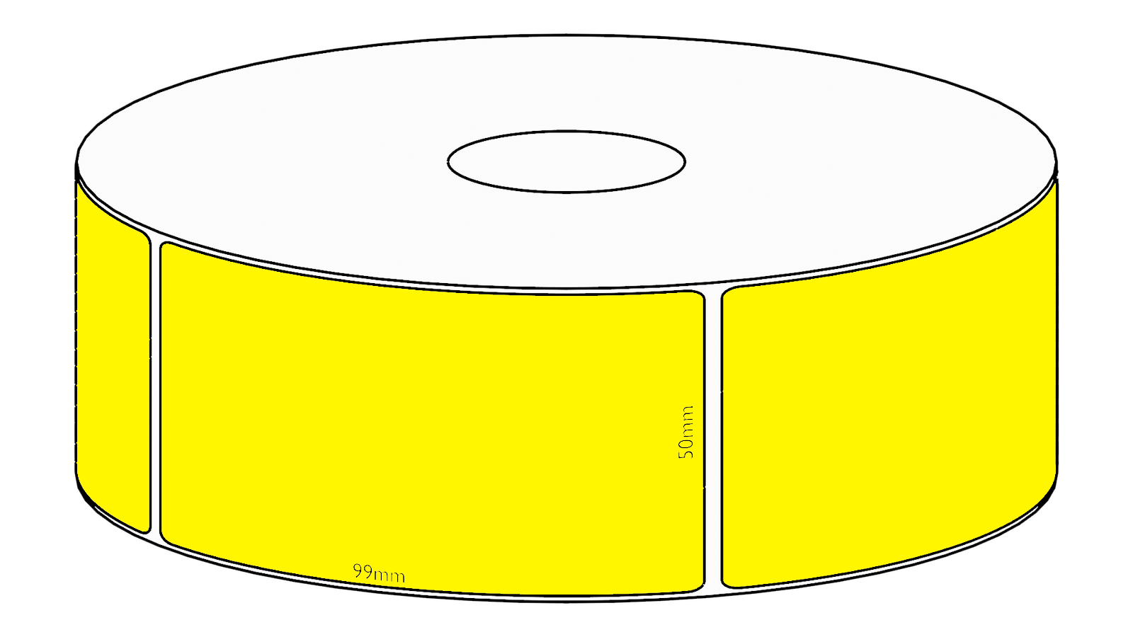 50x99mm Yellow Direct Thermal Permanent Label, 500 per roll, 38mm core