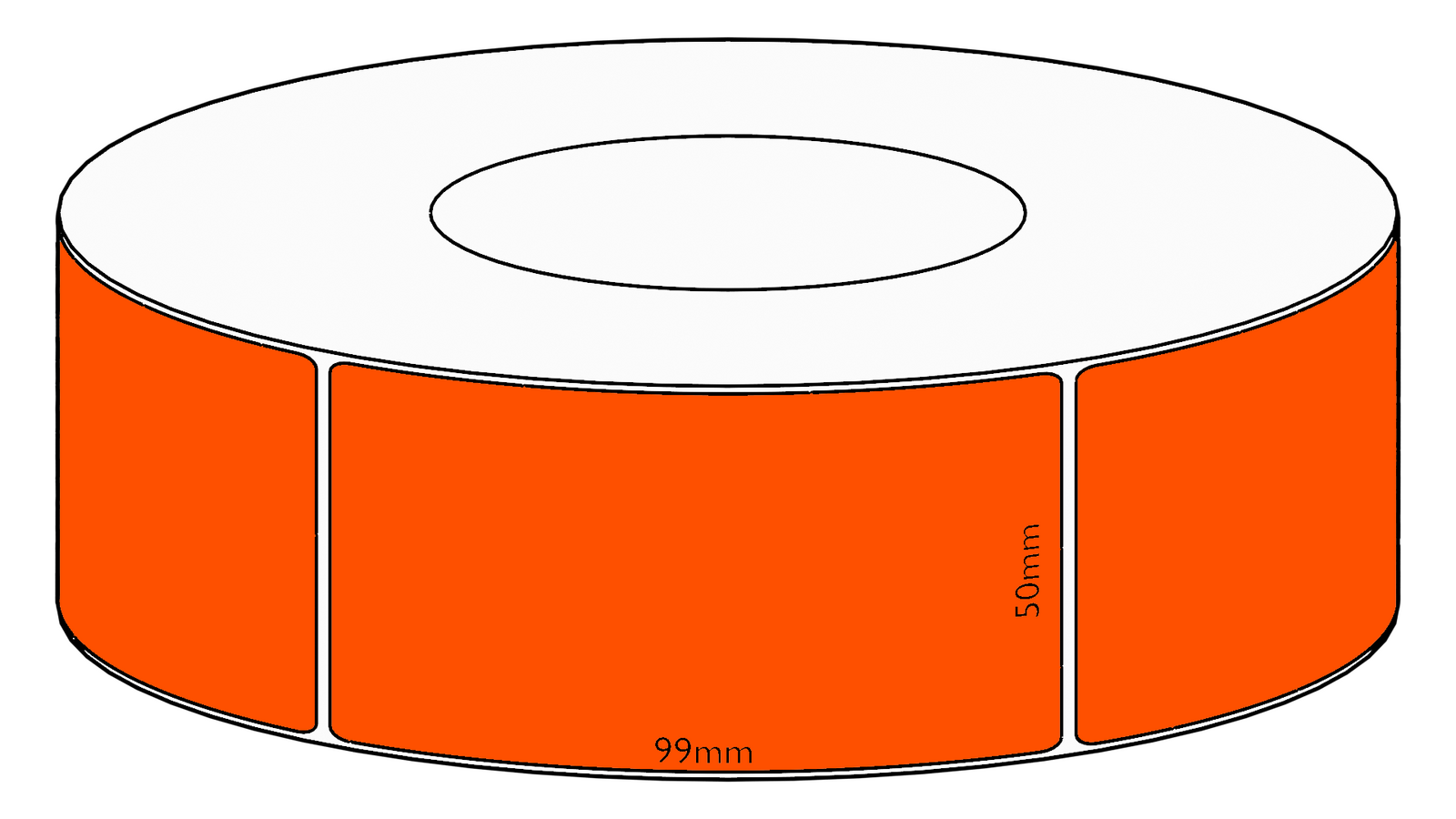 50x99mm Orange Direct Thermal Permanent Label, 1450 per roll, 76mm core