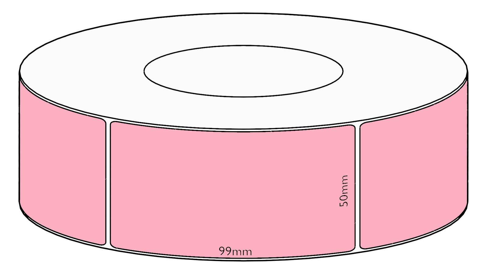 50x99mm Pink Direct Thermal Permanent Label, 1450 per roll, 76mm core