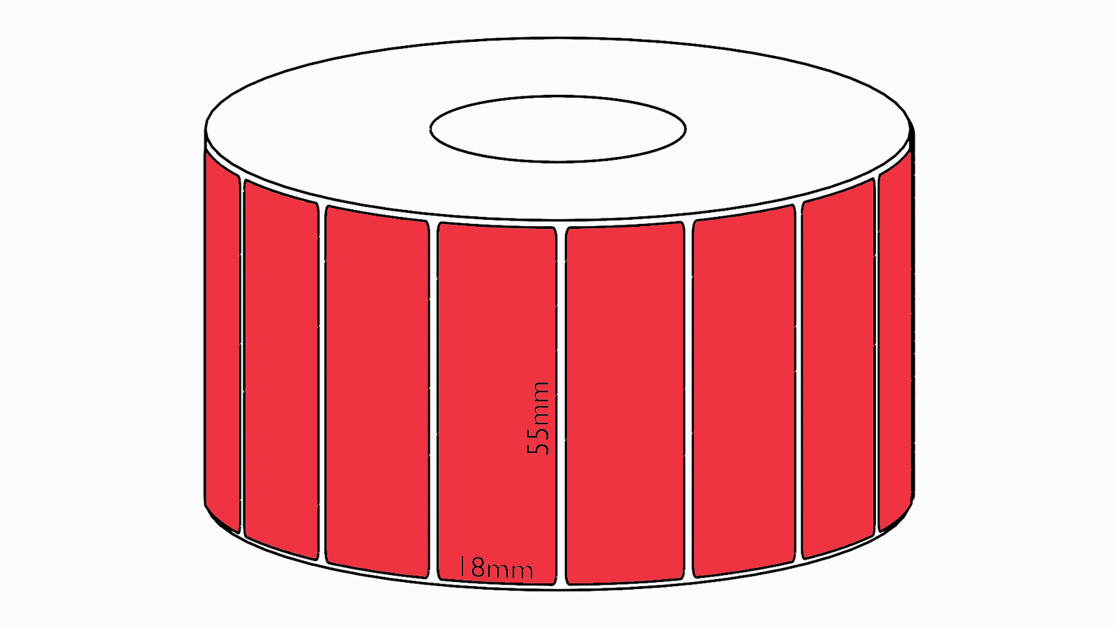 55x18mm Red Direct Thermal Permanent Label, 2400 per roll, 38mm core