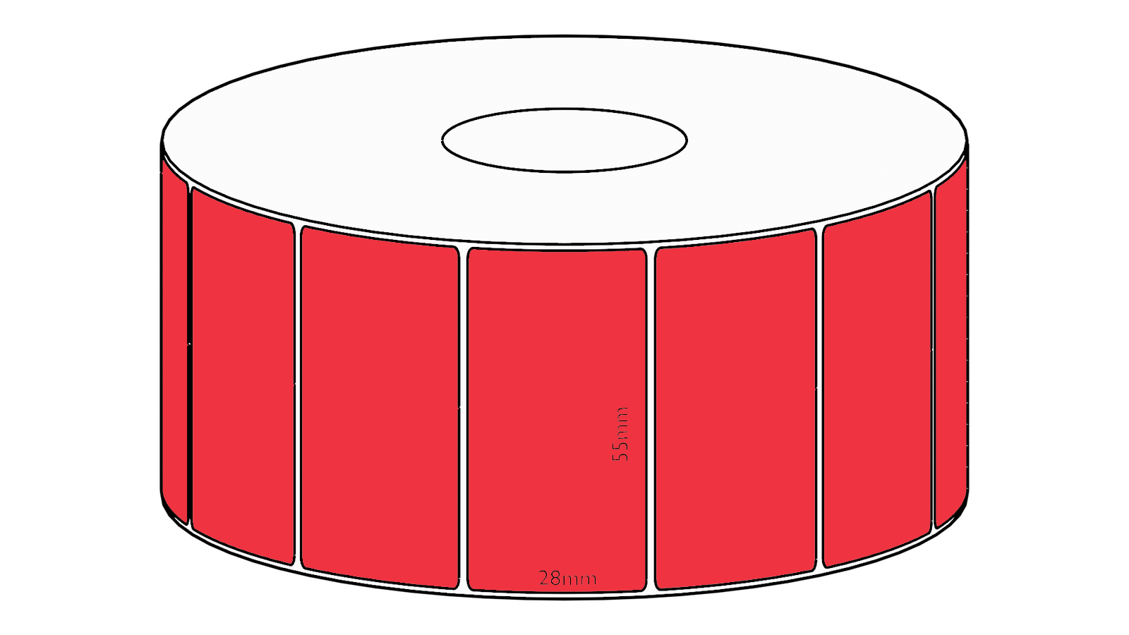 55x28mm Red Direct Thermal Permanent Label, 1600 per roll, 38mm core
