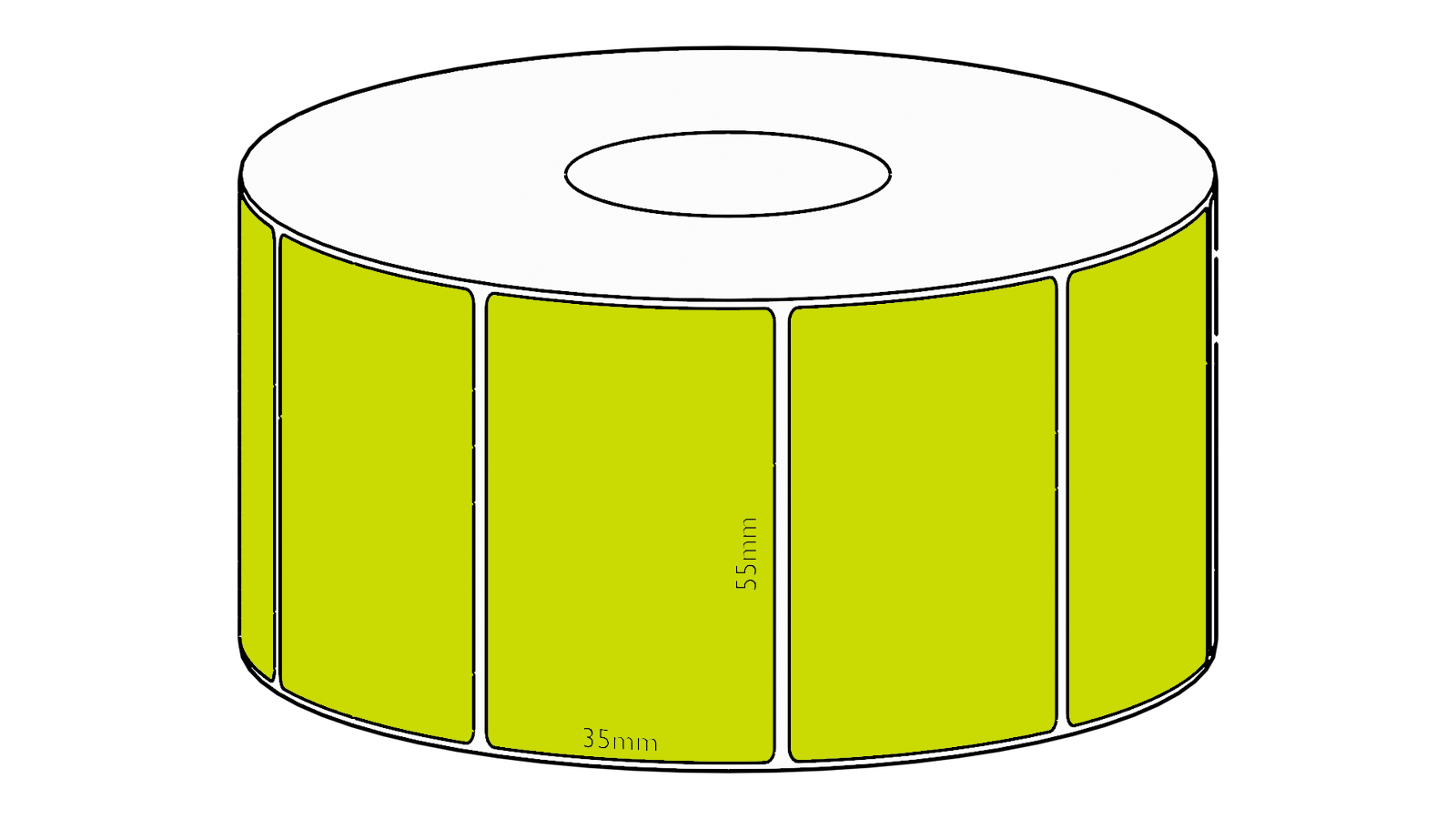 55x35mm Green Direct Thermal Permanent Label, 1300 per roll, 38mm core