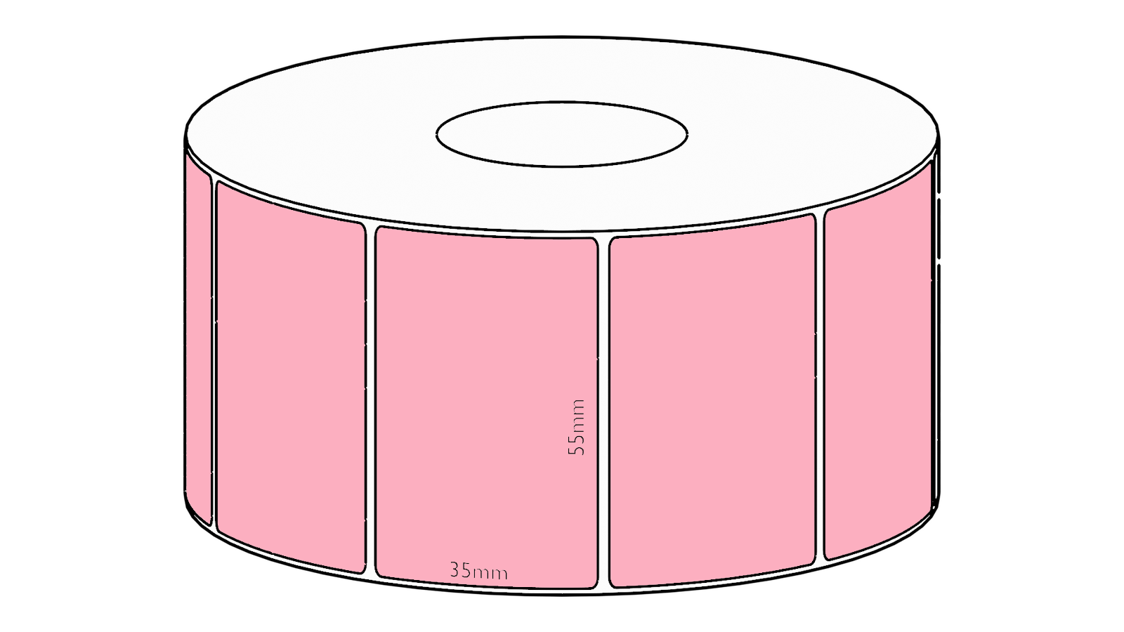 55x35mm Pink Direct Thermal Permanent Label, 1300 per roll, 38mm core