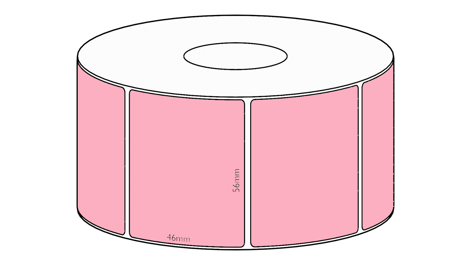 56x46mm Pink Direct Thermal Permanent Label, 1000 per roll, 38mm core