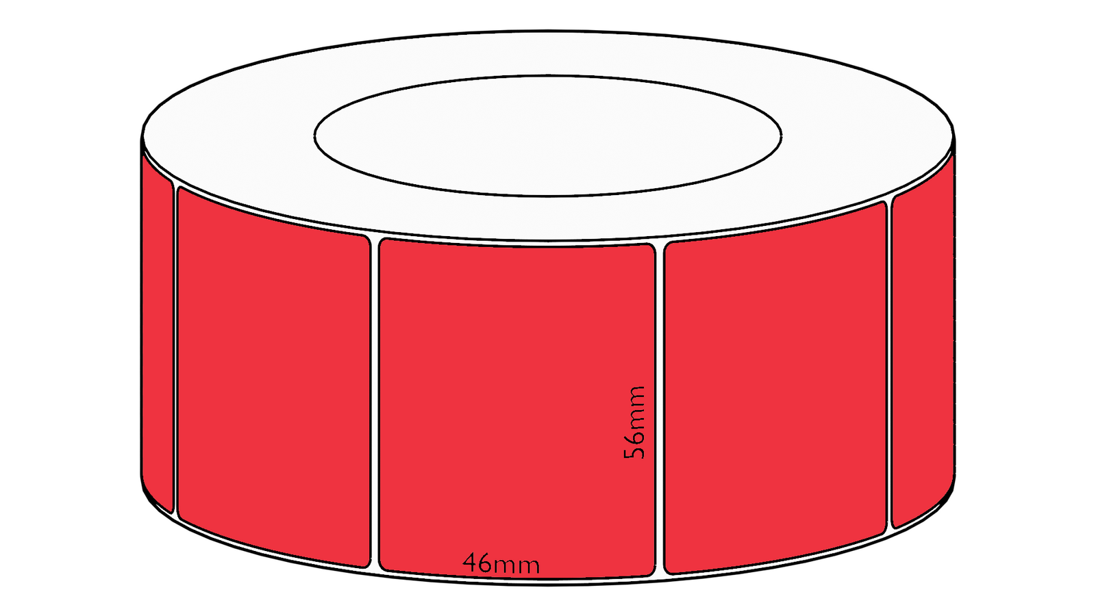 56x46mm Red Direct Thermal Permanent Label, 3050 per roll, 76mm core