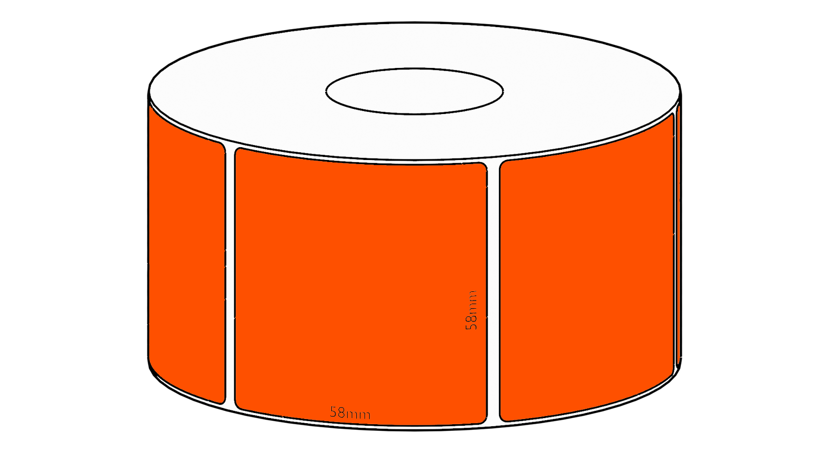 58x58mm Orange Direct Thermal Permanent Label, 800 per roll, 38mm core