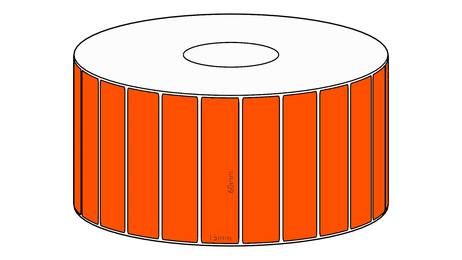 60x15mm Orange Direct Thermal Permanent Label, 2800 per roll, 38mm core