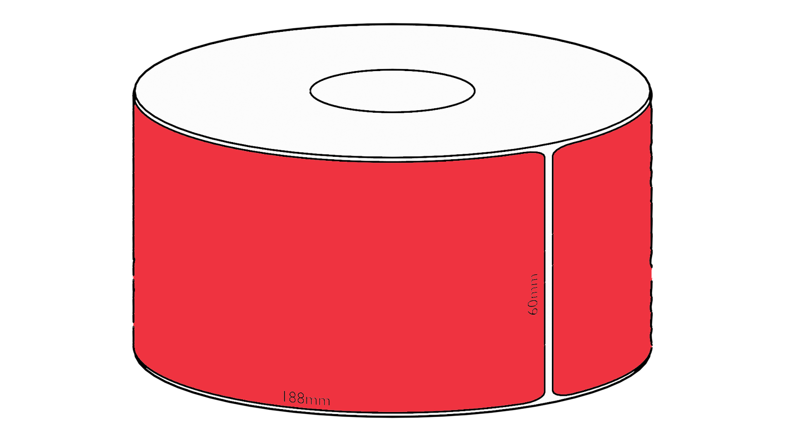 60x188mm Red Direct Thermal Permanent Label, 250 per roll, 38mm core