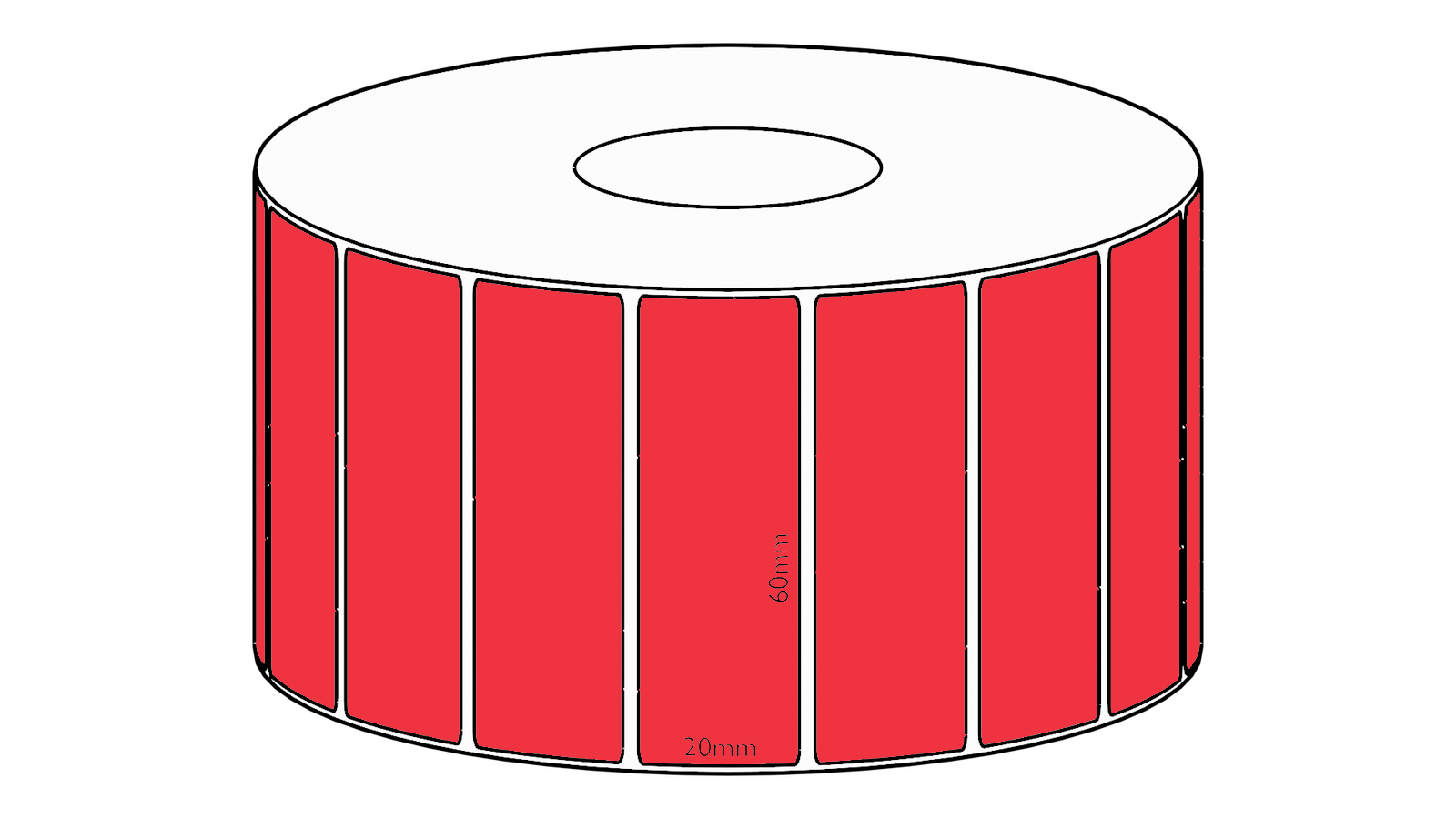 60x20mm Red Direct Thermal Permanent Label, 2150 per roll, 38mm core