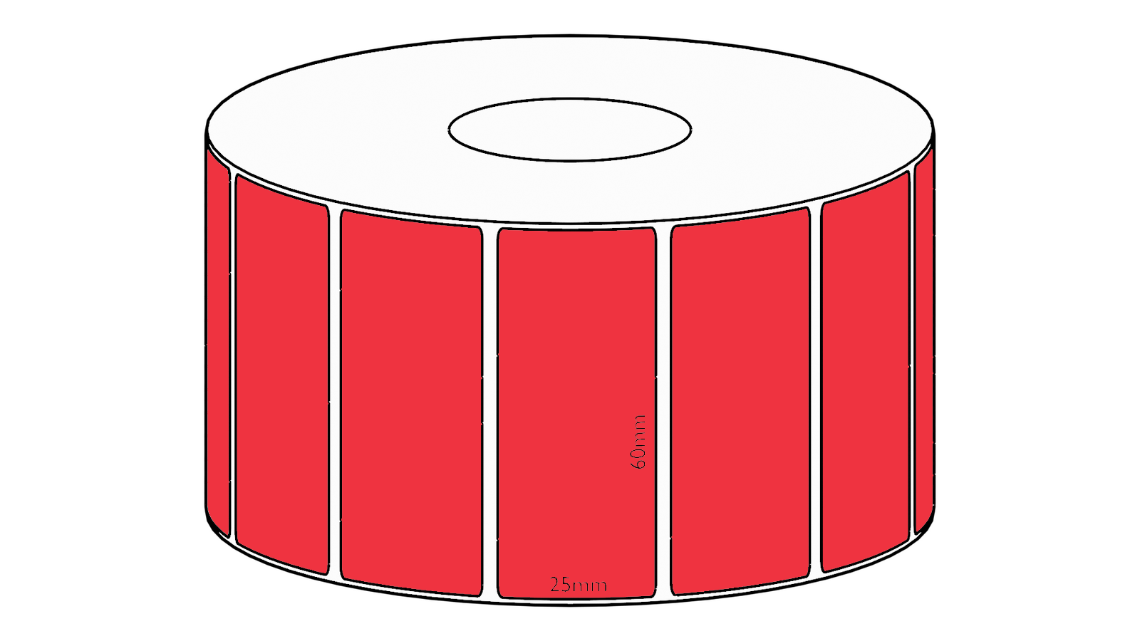 60x25mm Red Direct Thermal Permanent Label, 1800 per roll, 38mm core