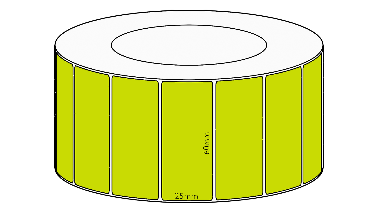 60x25mm Green Direct Thermal Permanent Label, 5350 per roll, 76mm core